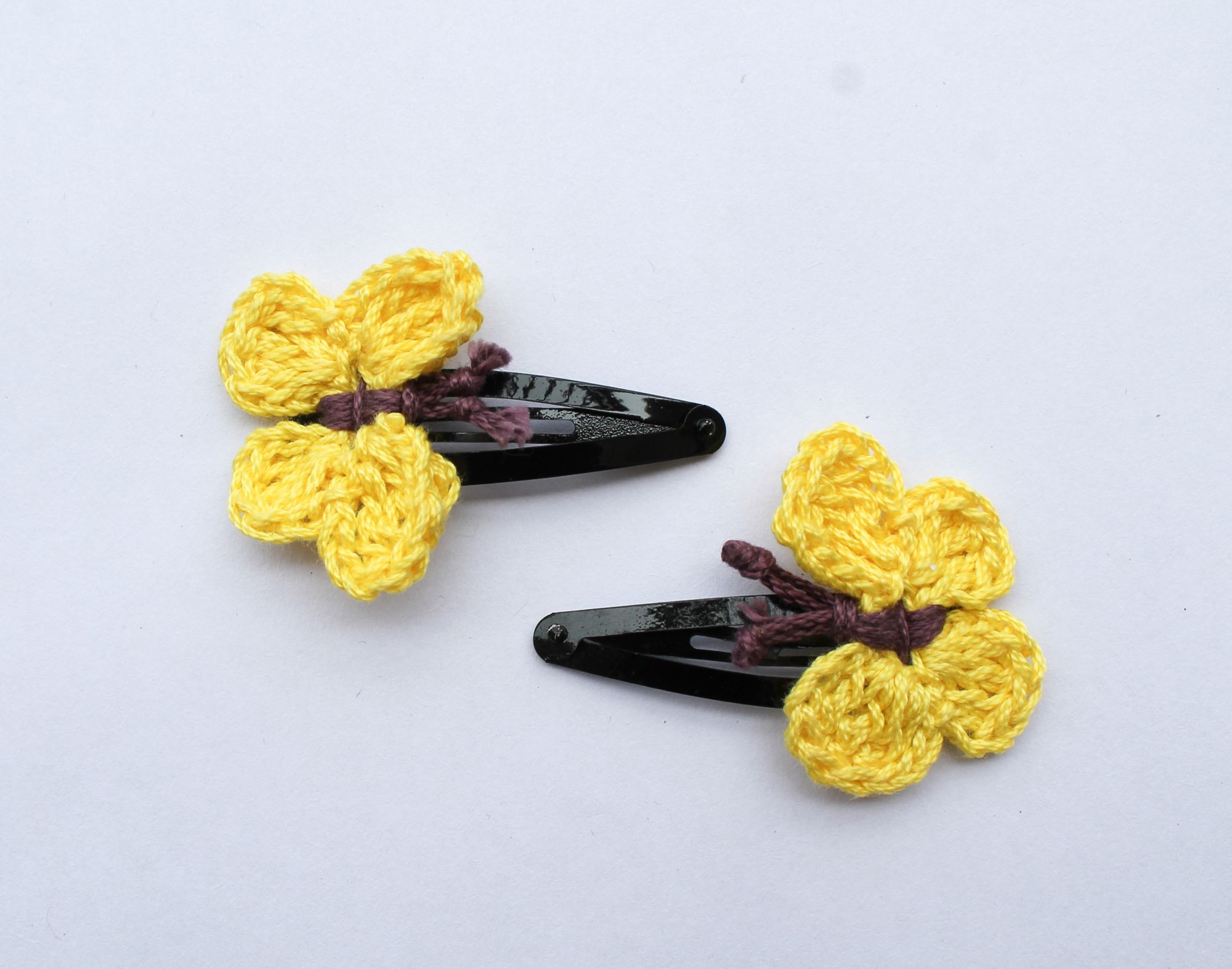 Handmade Crochet Butterfly Tic Tac Hair Pins for Girls - Yellow Woonie