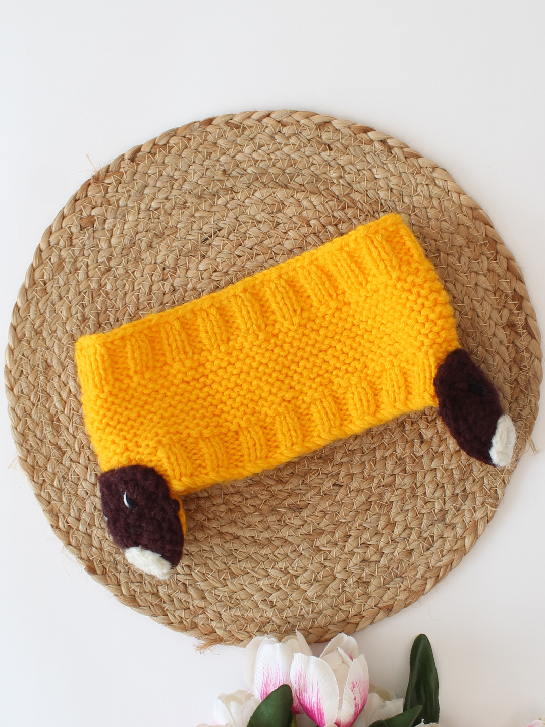 Woonie Bear Applique Knitted Headband - Yellow