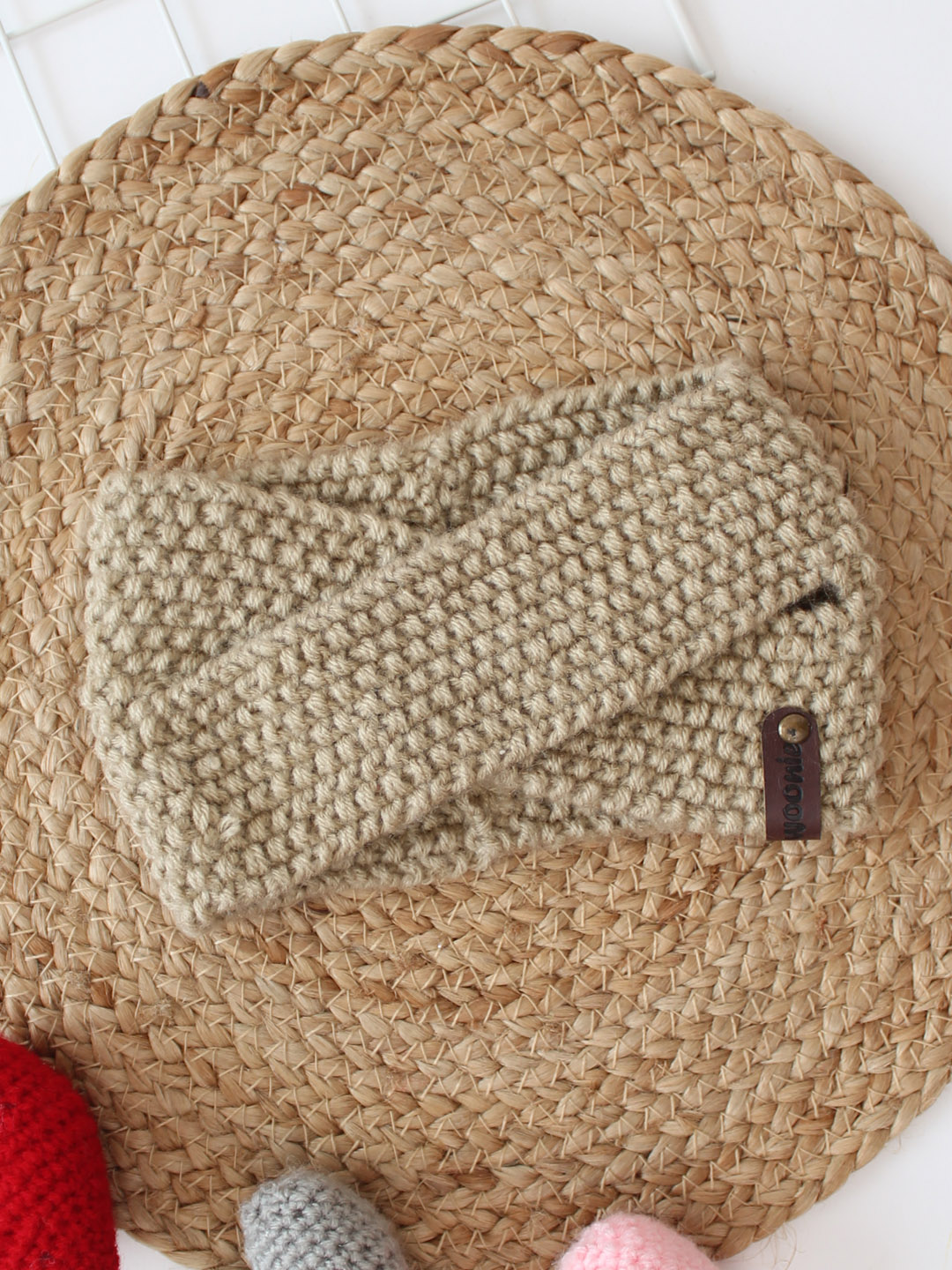 Woonie Cross Design Detailed Knitted Headband - Beige