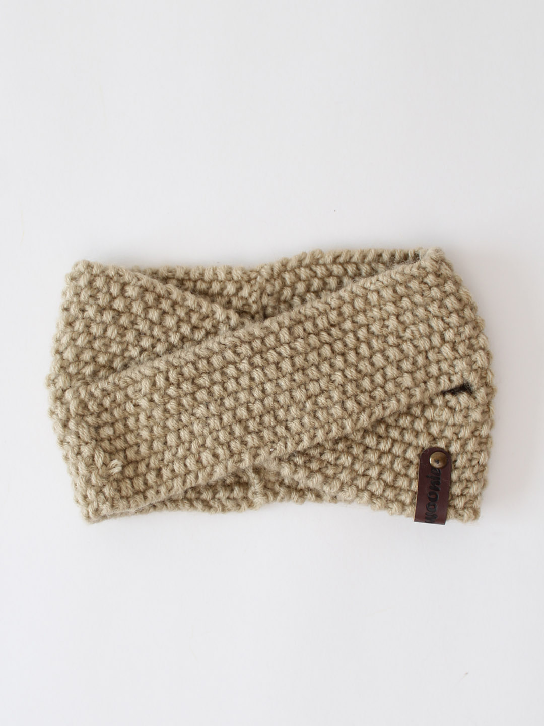 Woonie Cross Design Detailed Knitted Headband - Beige