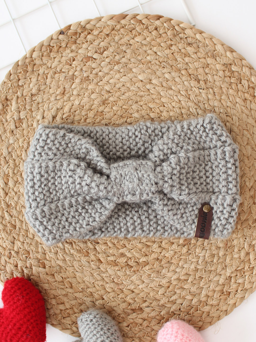 Woonie Bow Detailed Knitted Headband - Grey