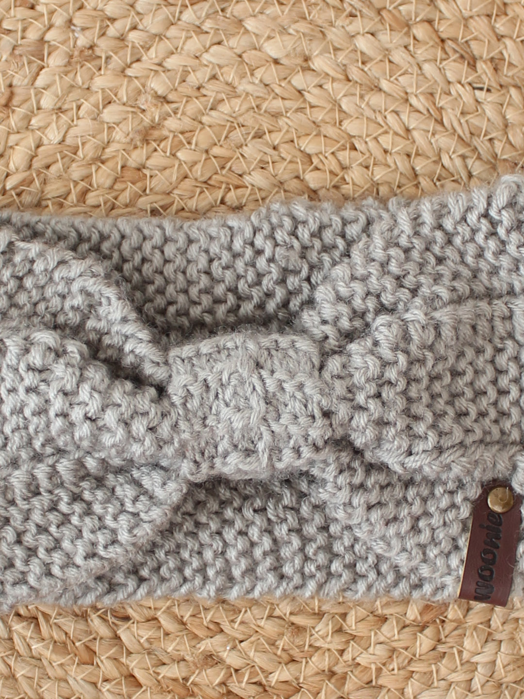 Woonie Bow Detailed Knitted Headband - Grey
