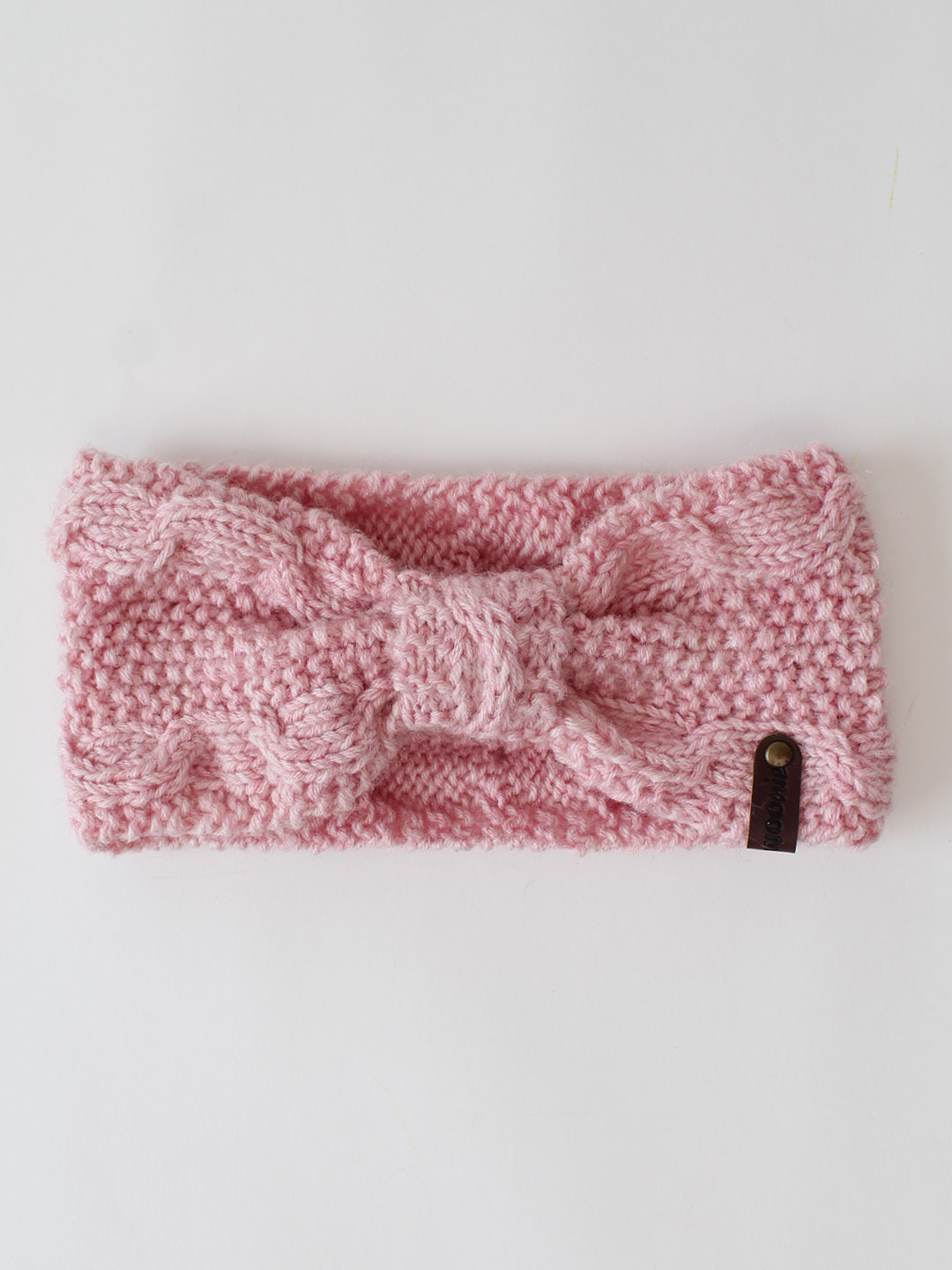 Woonie Knitted Head Wrap With Border Detail Headband - Pink