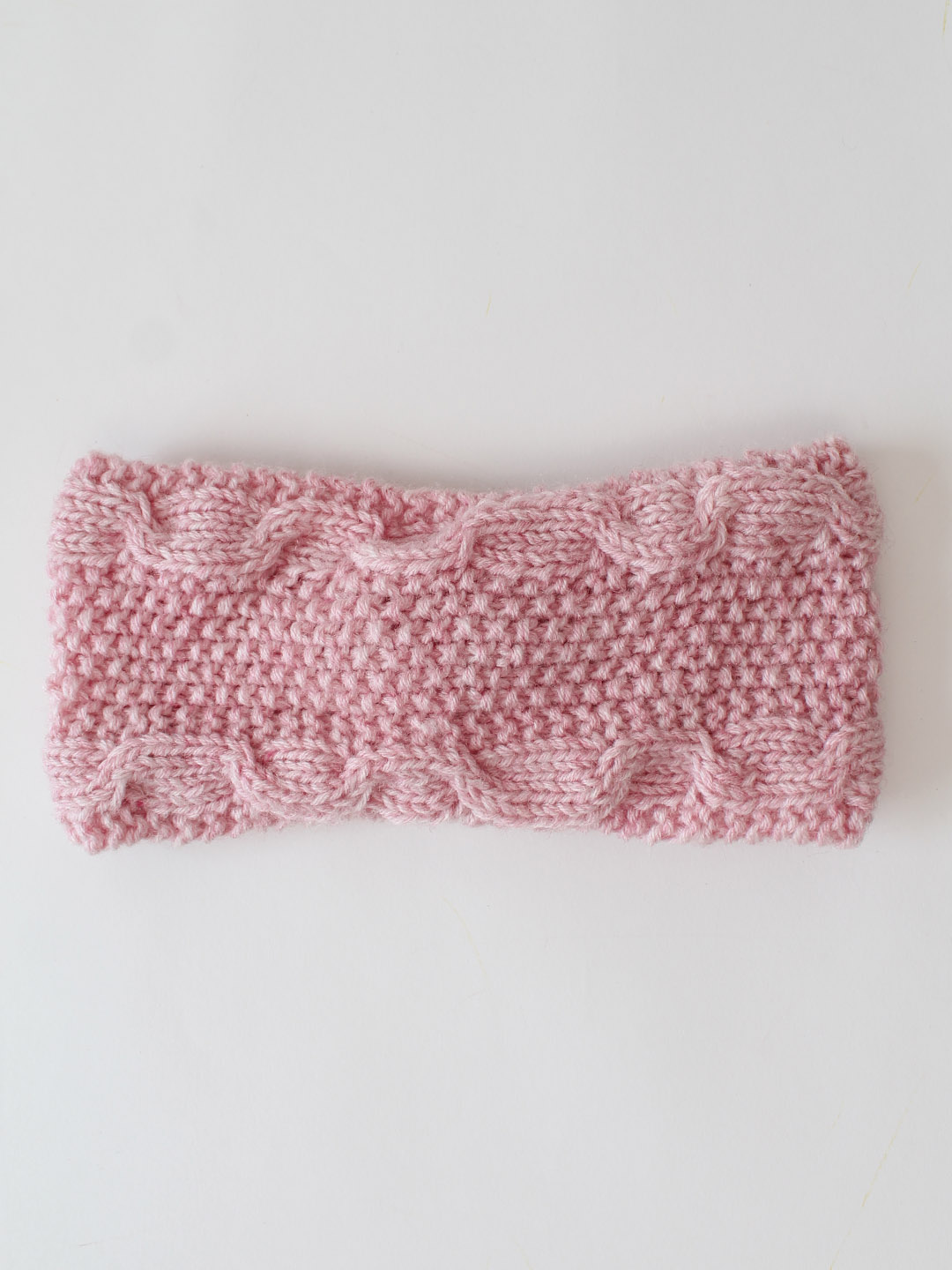 Woonie Knitted Head Wrap With Border Detail Headband - Pink