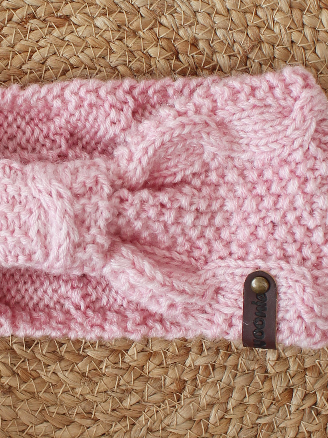 Woonie Knitted Head Wrap With Border Detail Headband - Pink