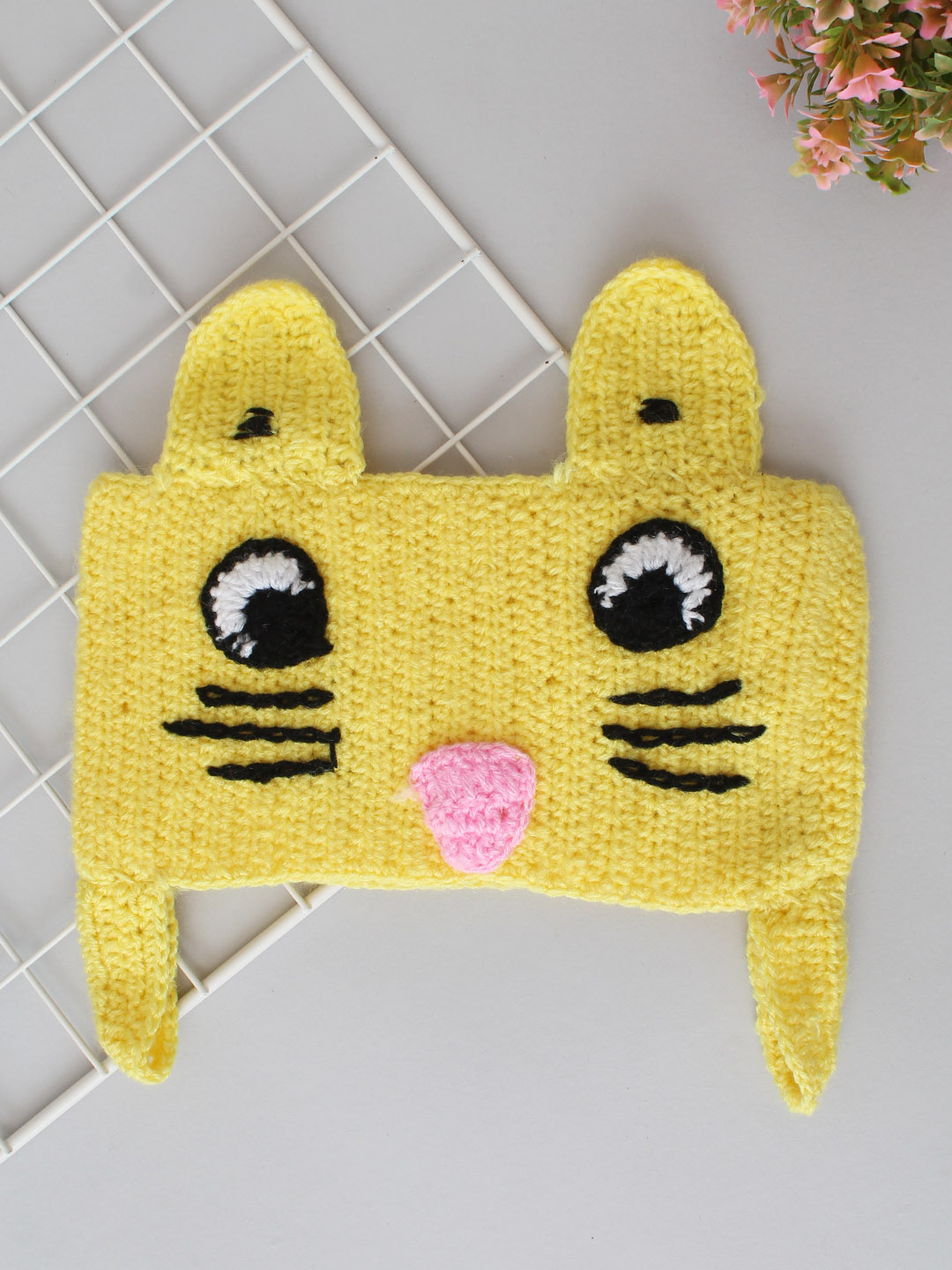 Woonie Knitted Headband With Bear Applique - Yellow