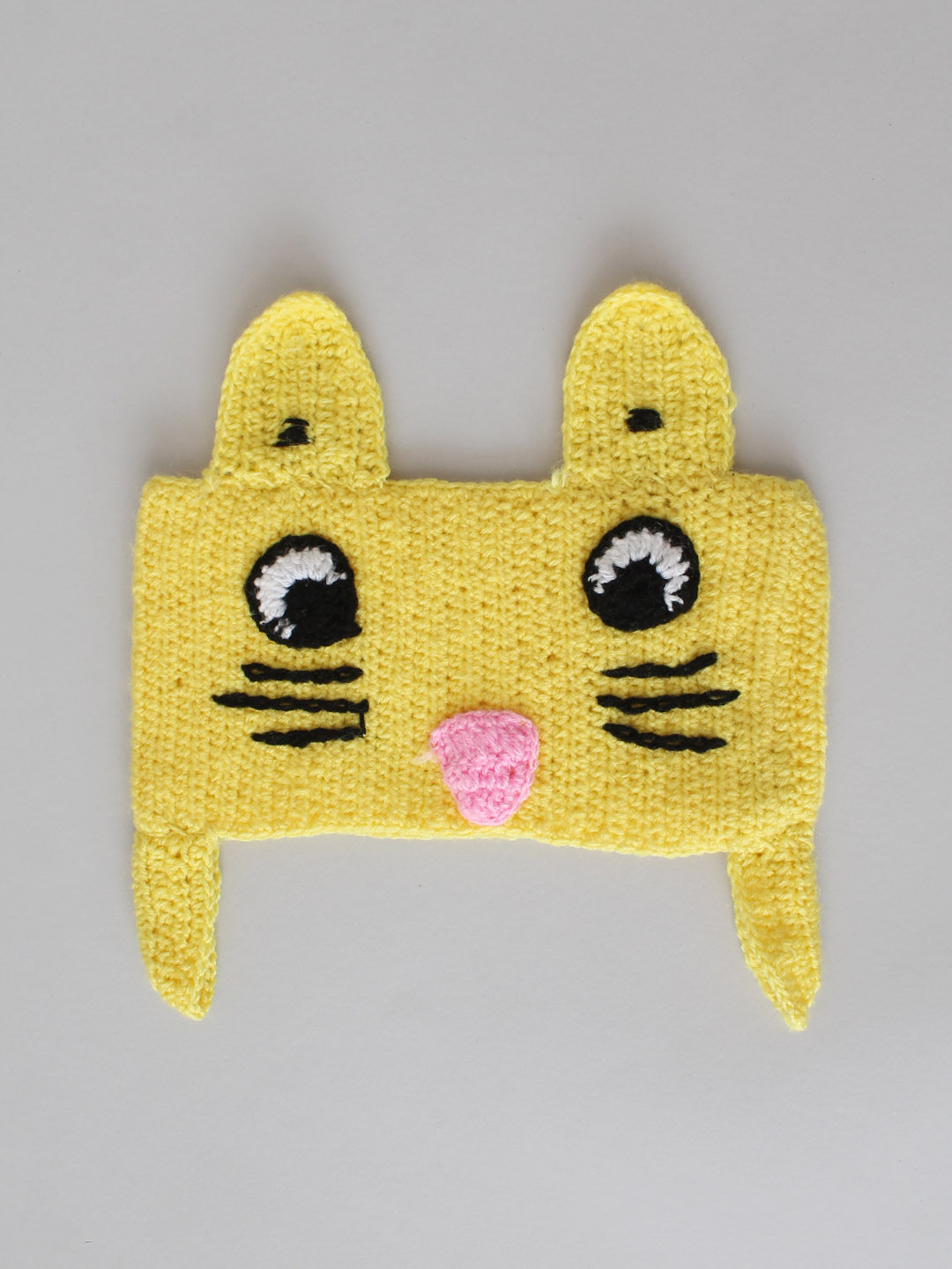 Woonie Knitted Headband With Bear Applique - Yellow