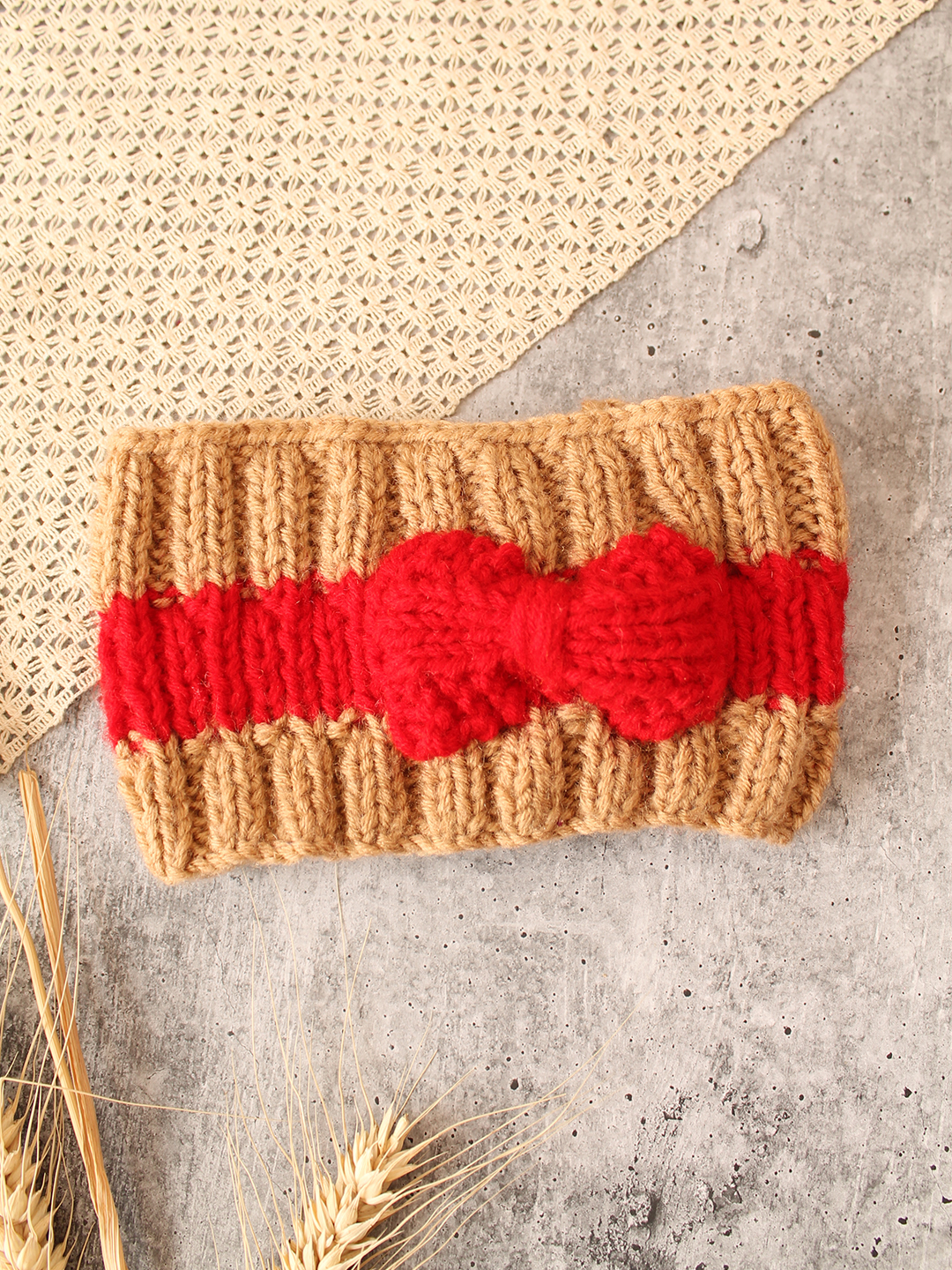 Woonie Handknitted Bow Headband - Brown