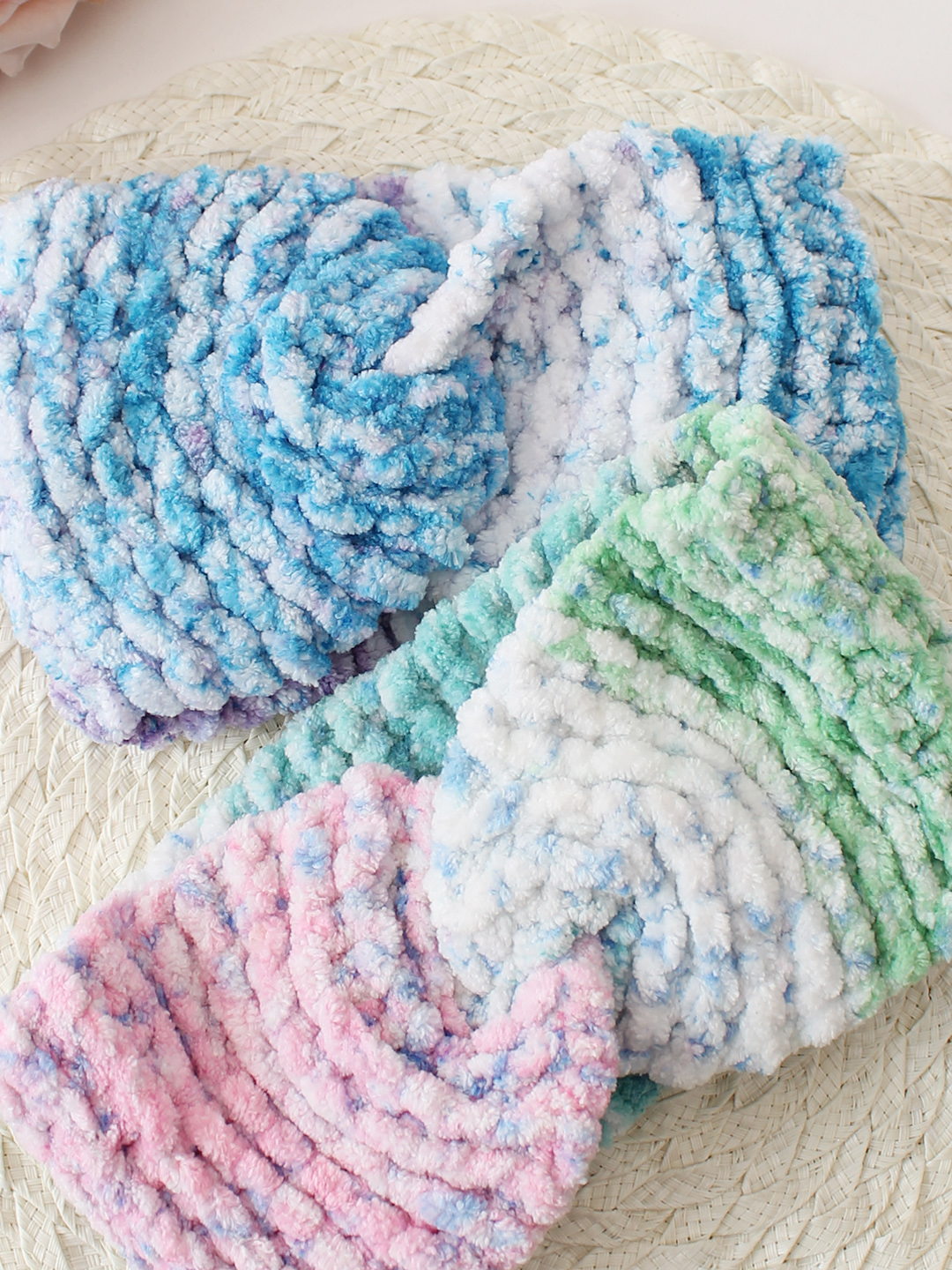Woonie Set Of 2 Twisted Hand Knitted Tie & Dye Headbands - Blue & Multicolor