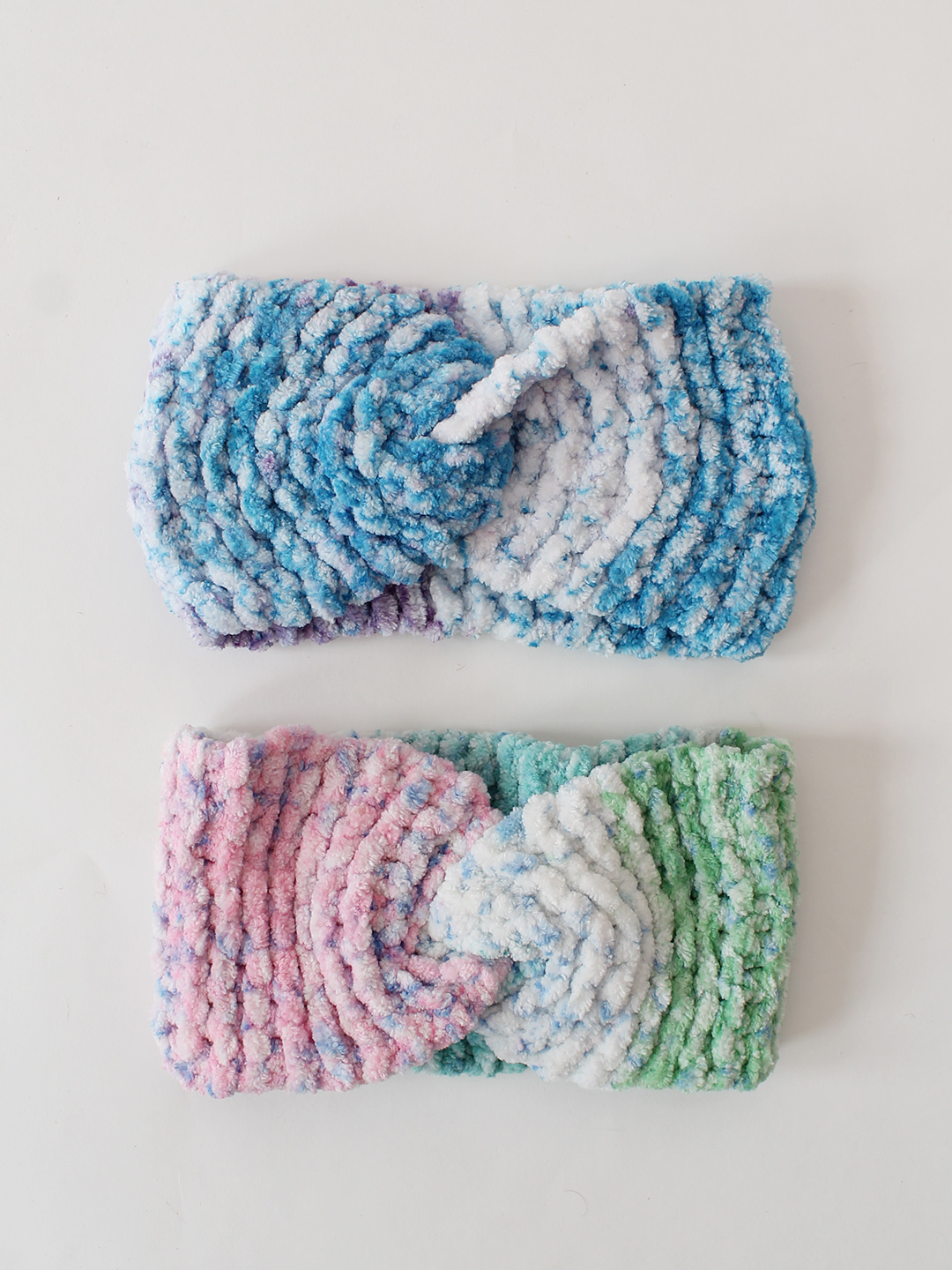 Woonie Set Of 2 Twisted Hand Knitted Tie & Dye Headbands - Blue & Multicolor