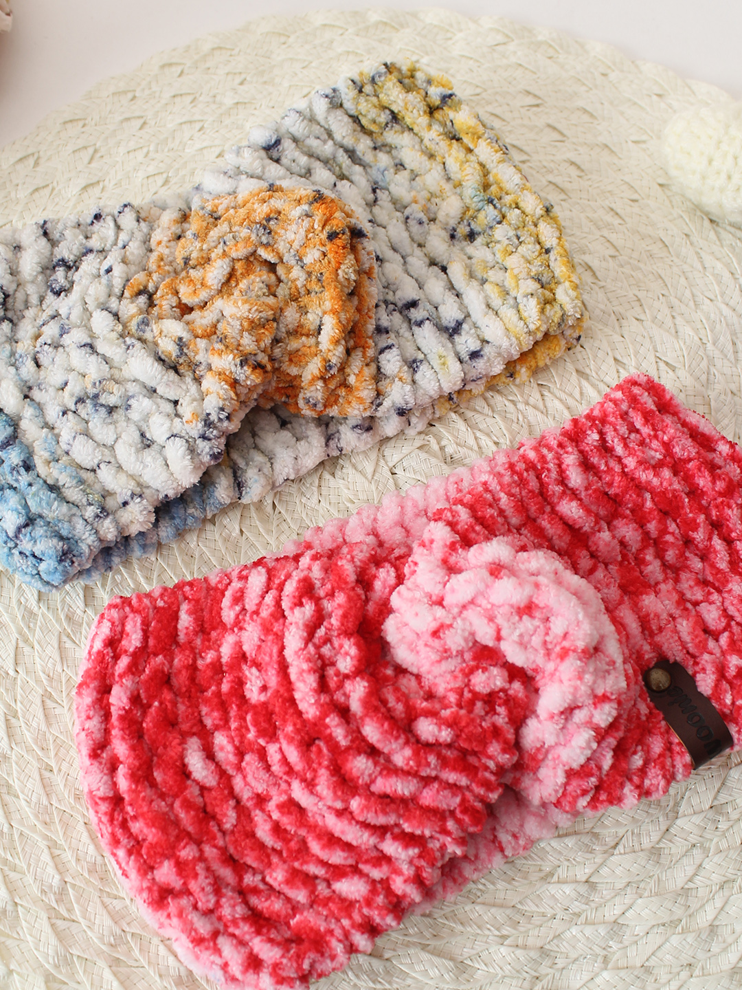 Woonie Set Of 2 Twisted Hand Knitted Tie & Dye Headbands - Red & Multicolor