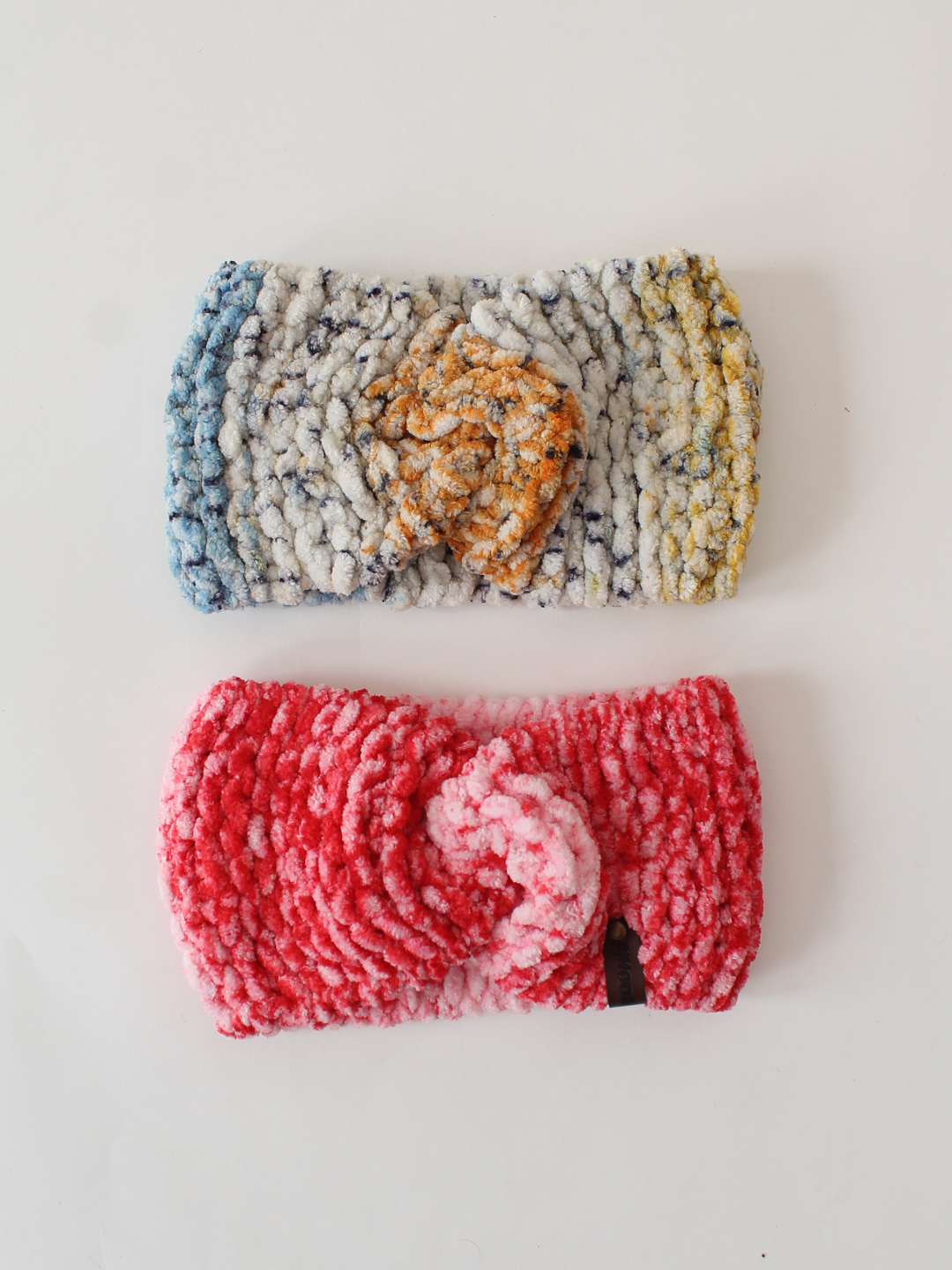 Woonie Set Of 2 Twisted Hand Knitted Tie & Dye Headbands - Red & Multicolor