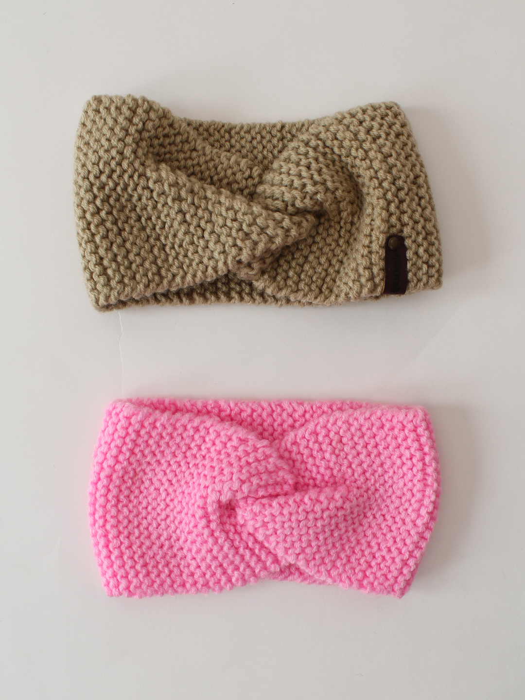 Woonie Set Of 2 Twisted Hand Knitted Headbands - Beige & Pink