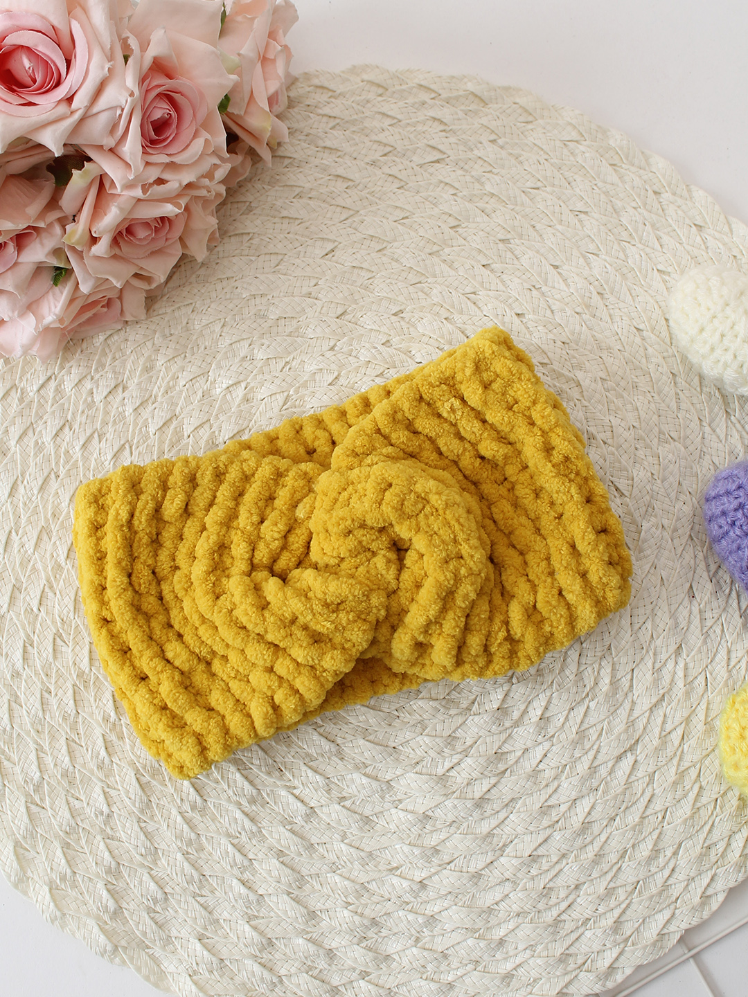 Woonie Hand Knitted Twisted Headband - Yellow