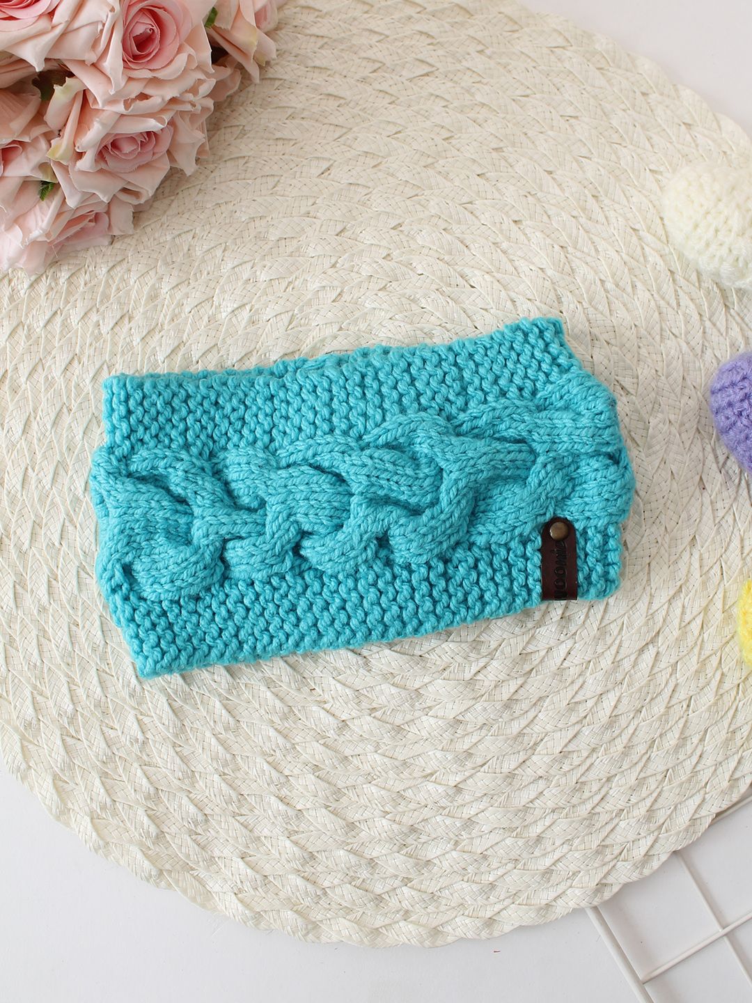 Woonie Handknitted Cable Detail Headband - Blue