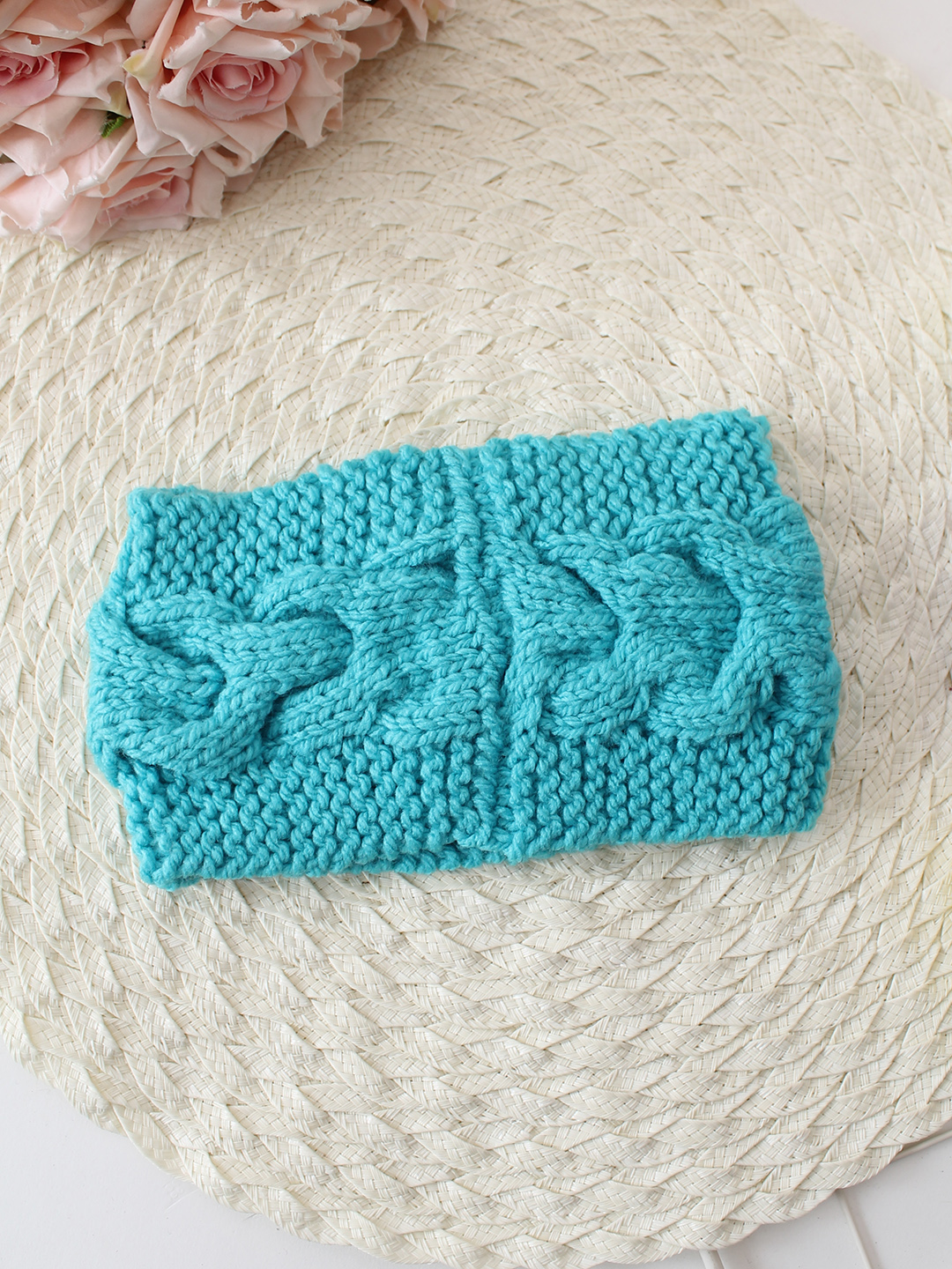 Woonie Handknitted Cable Detail Headband - Blue