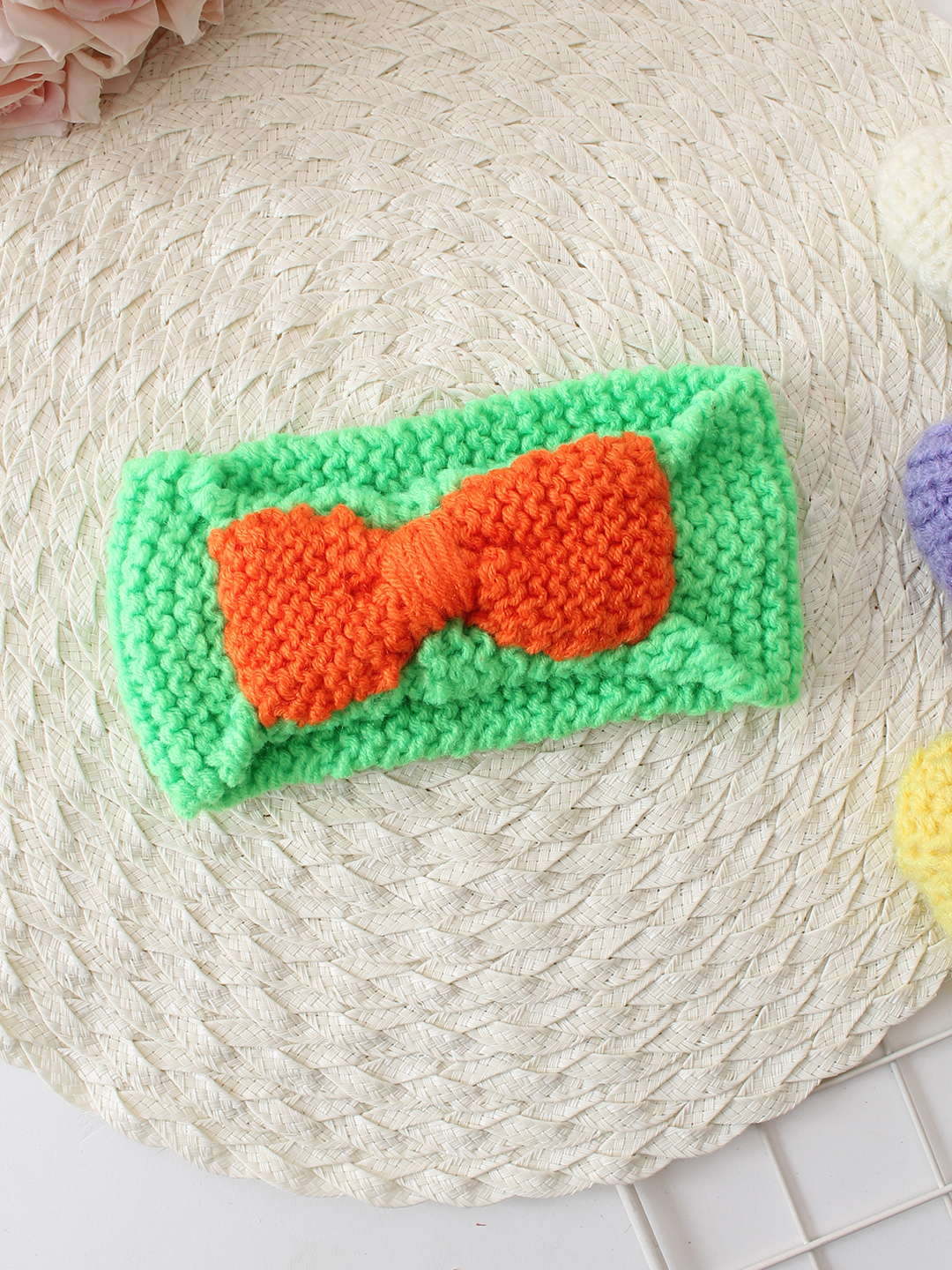 Woonie Hand Knitted Bow Designed Crochet Headband - Green