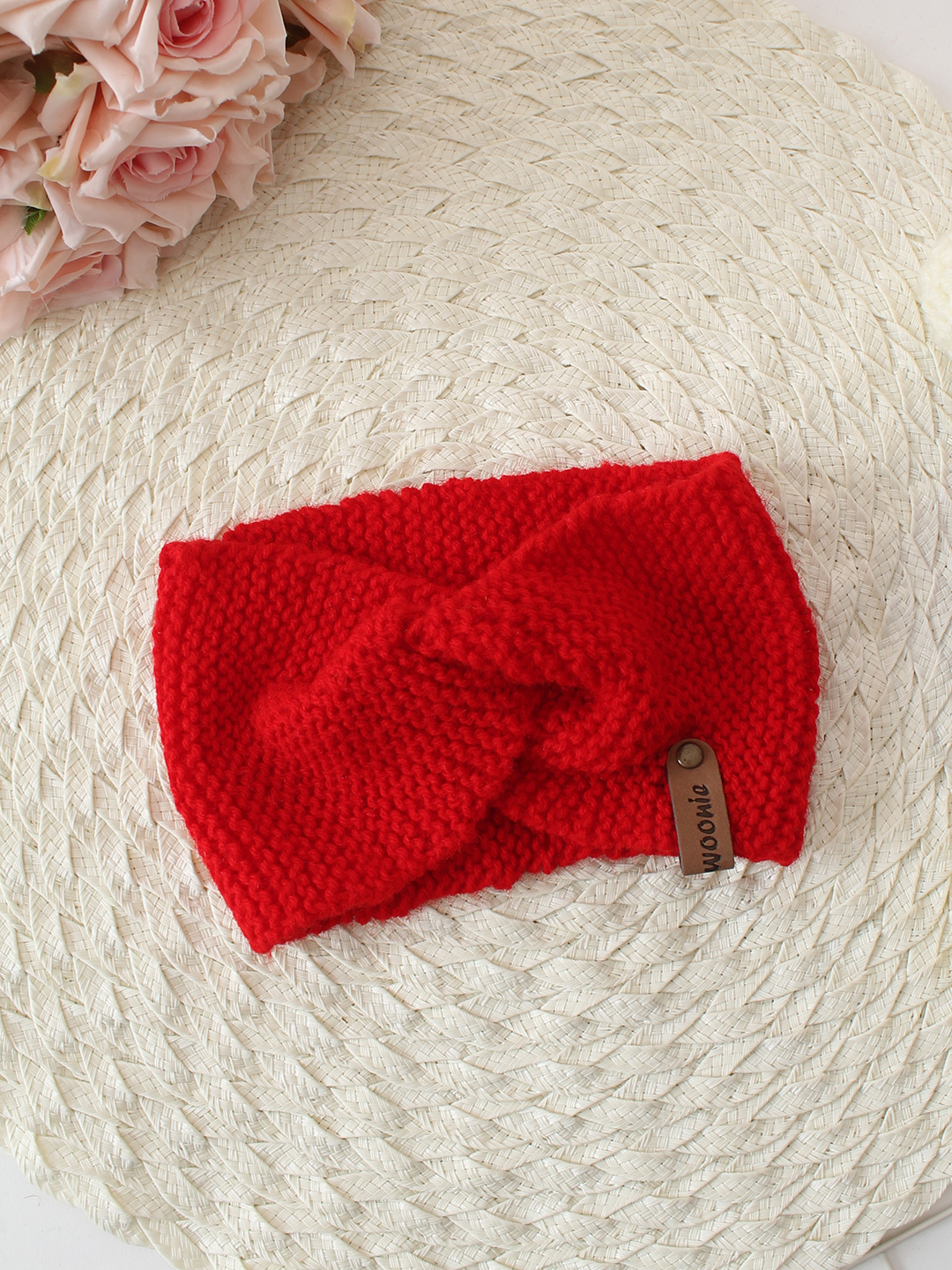 Woonie Hand Knitted Twisted Designed Crochet Headband - Red