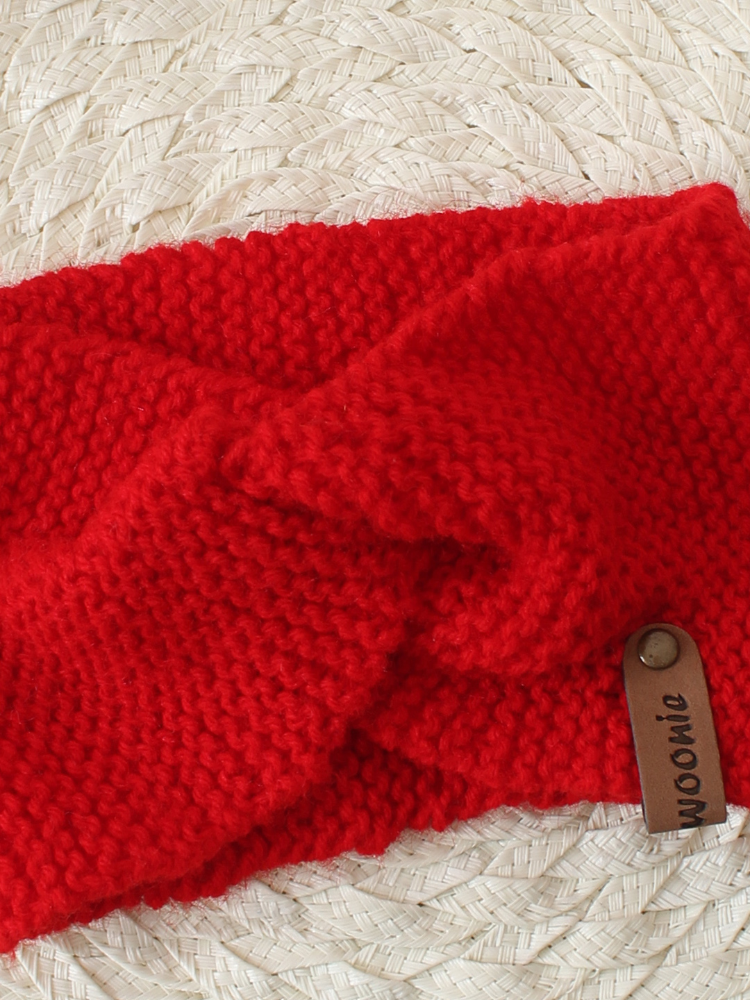 Woonie Hand Knitted Twisted Designed Crochet Headband - Red