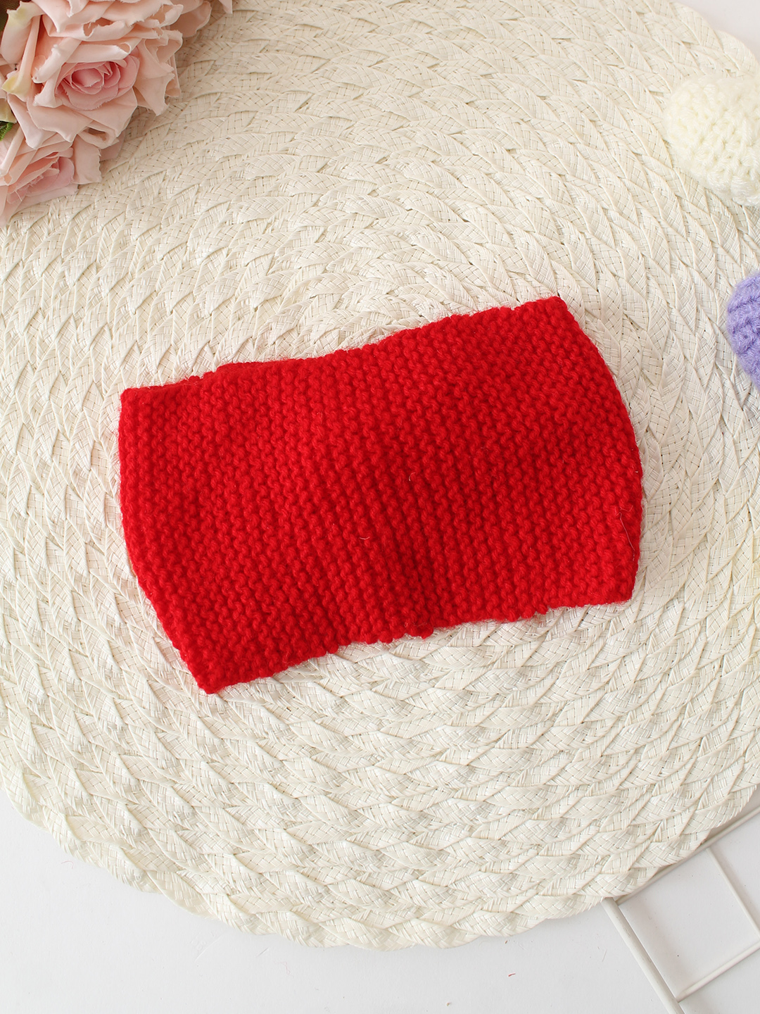 Woonie Hand Knitted Twisted Designed Crochet Headband - Red