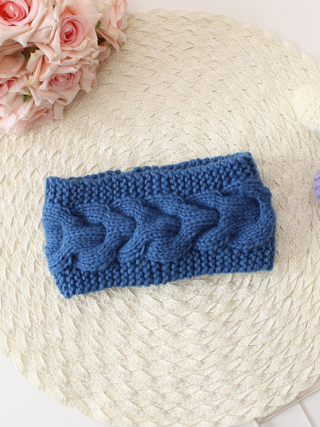 Woonie Handknitted Cable Knit Headband - Blue