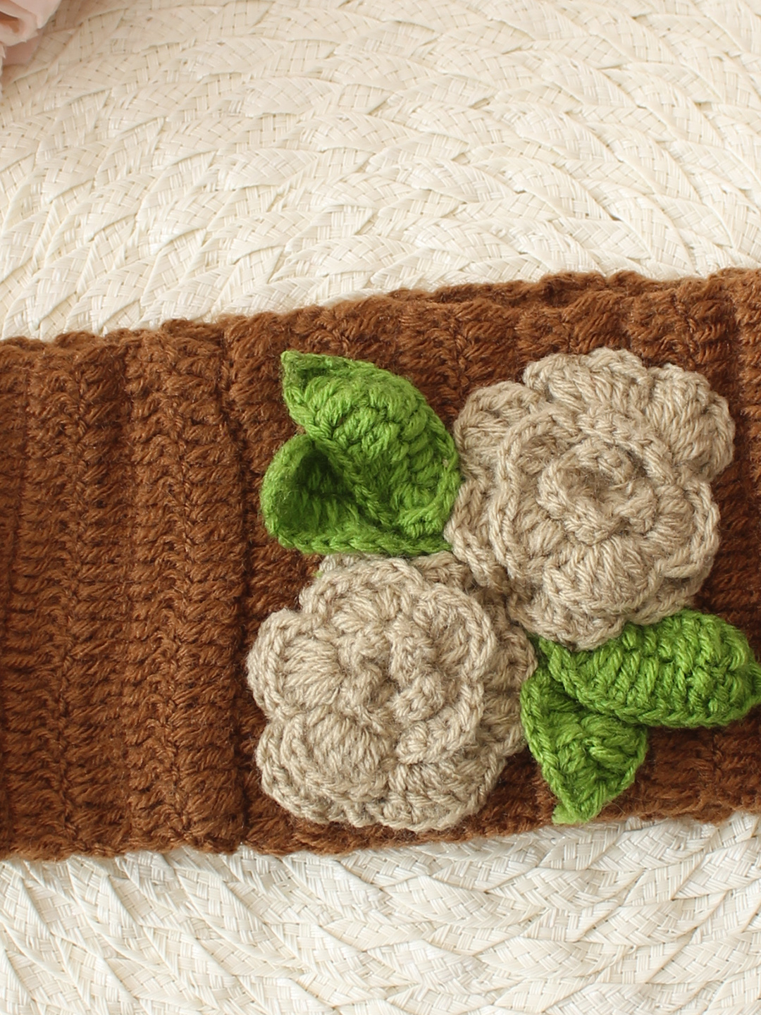Woonie Hand Knitted Floral Headband - Brown