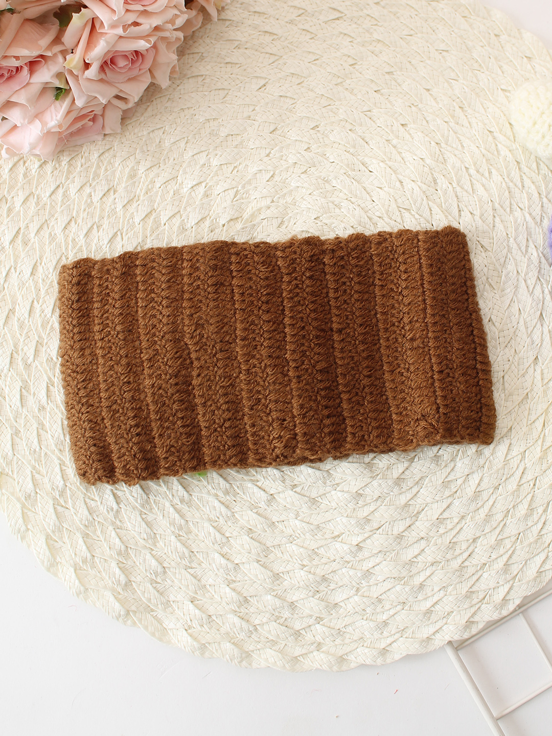 Woonie Hand Knitted Floral Headband - Brown
