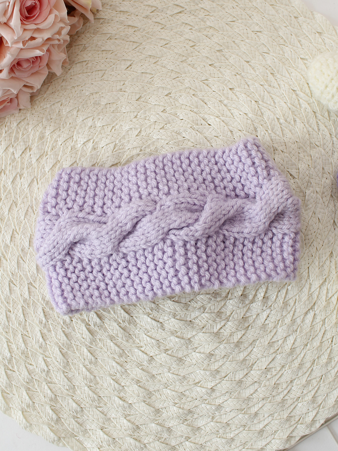Woonie Handknitted Cable Knit Designed Headband - Lavender