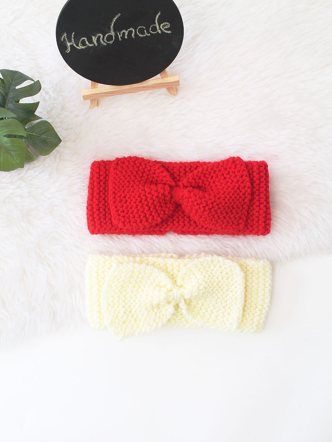 Woonie Pack of 2 Bow Headband - Red and Cream