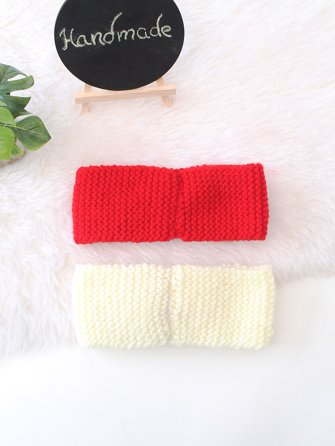 Woonie Pack of 2 Bow Headband - Red and Cream