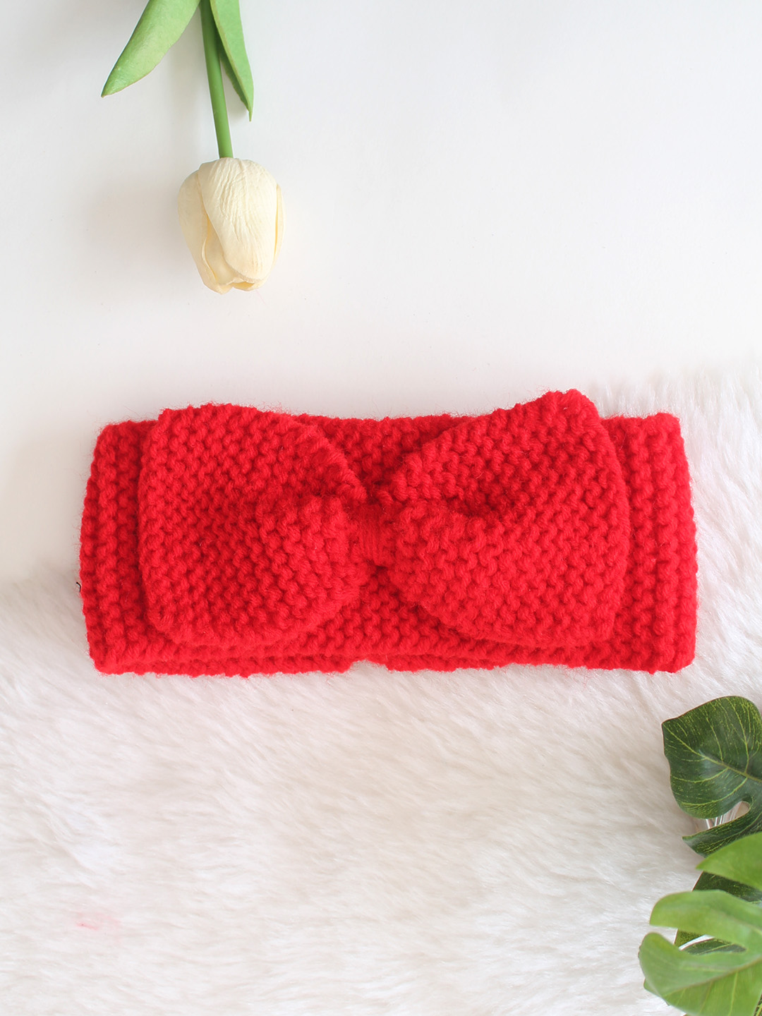 Woonie Handknitted Bow Headband - Red