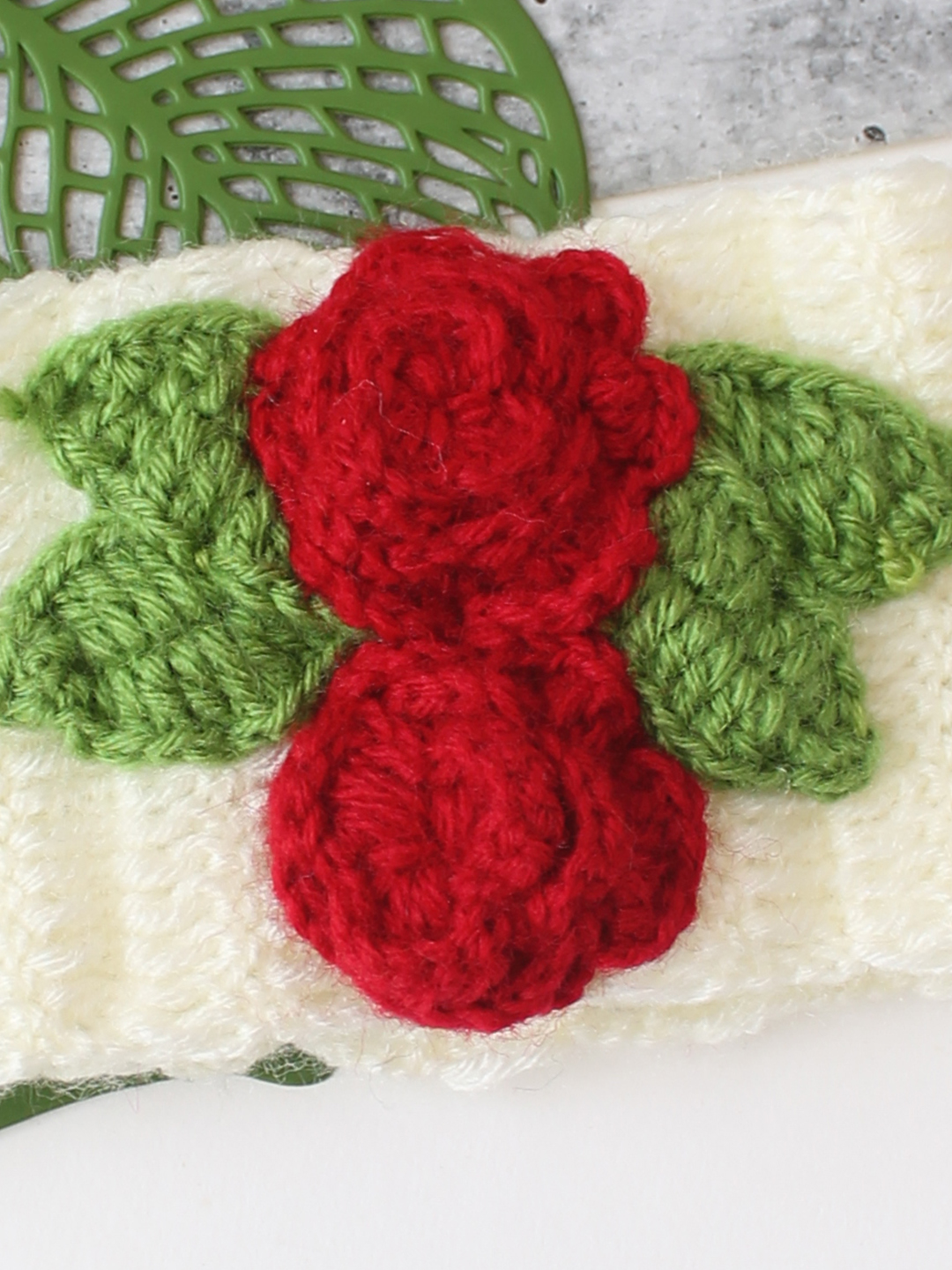 Woonie Floral Applique Detailed Hand Knitted Headband - Cream