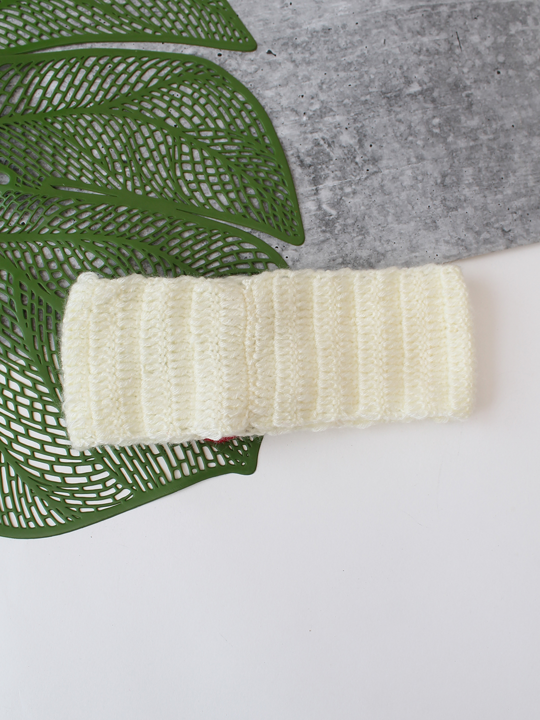 Woonie Floral Applique Detailed Hand Knitted Headband - Cream