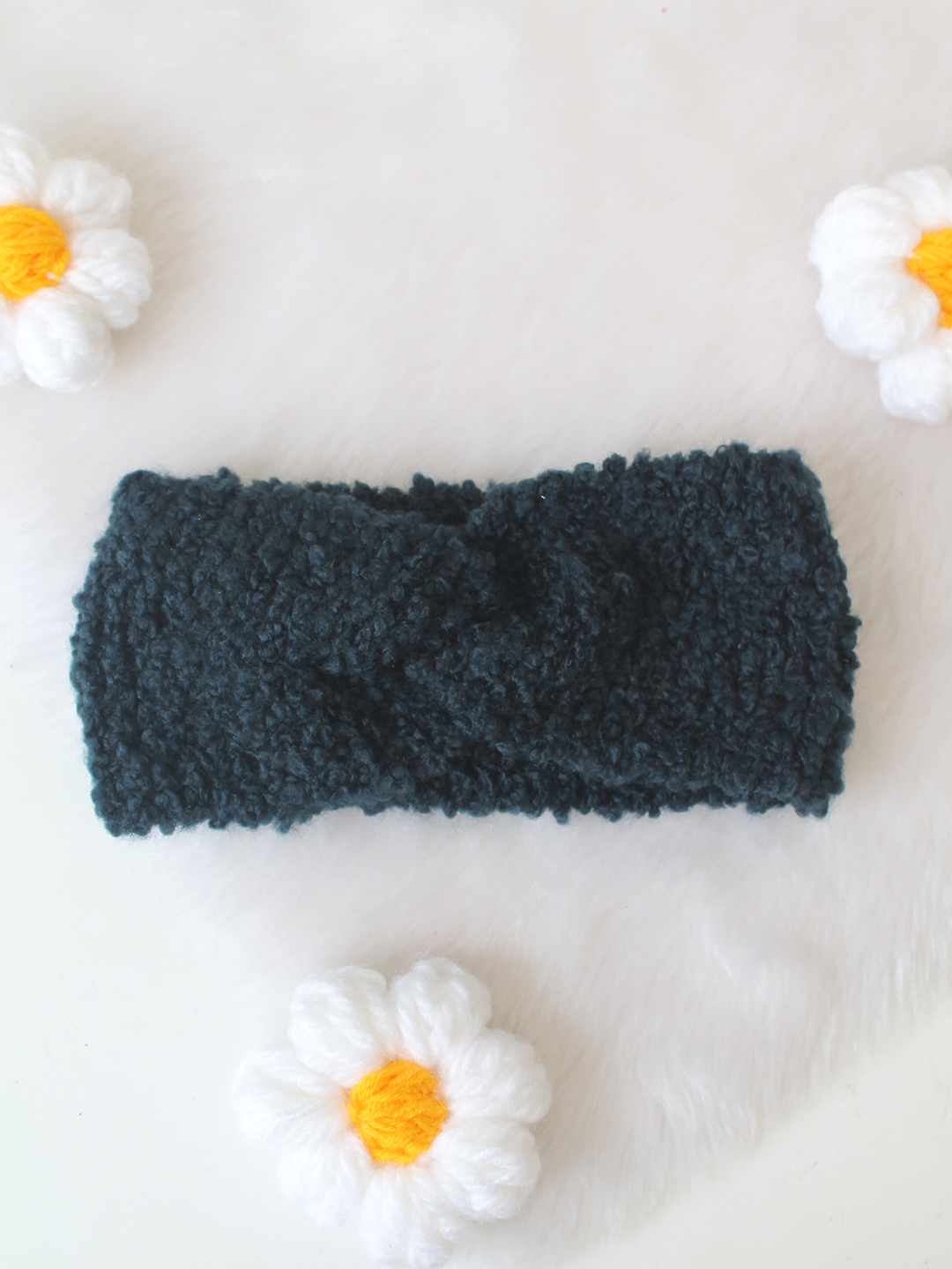 Woonie Twisted Designed Hand Knitted Headband - Navy Blue