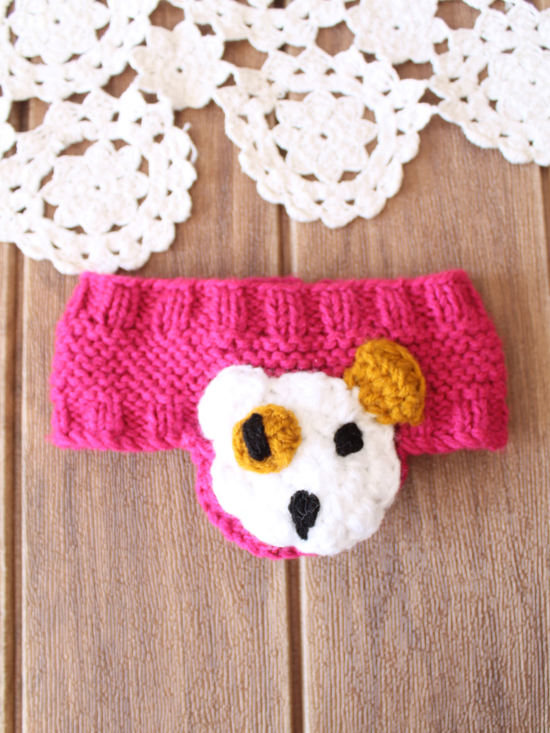 Woonie Bear Designed Handknitted Headband - Pink