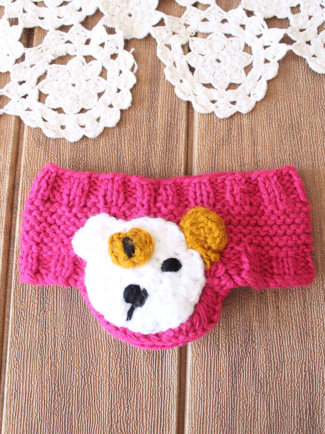 Woonie Bear Designed Handknitted Headband - Pink