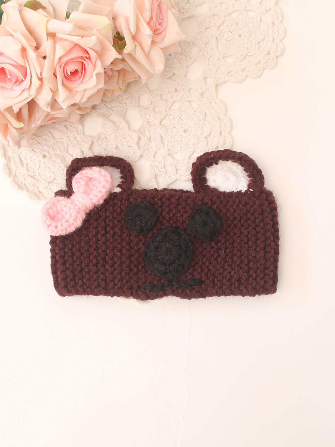 Woonie Handknitted Bear Designed Headband - Brown