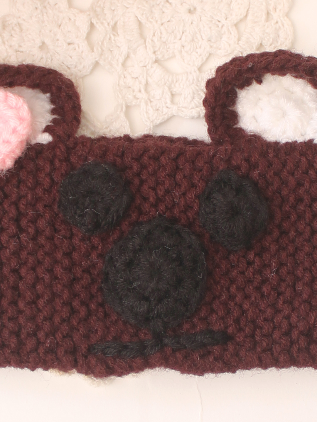 Woonie Handknitted Bear Designed Headband - Brown