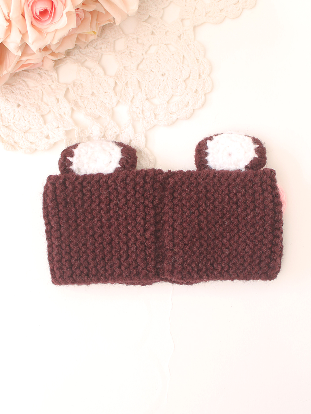 Woonie Handknitted Bear Designed Headband - Brown