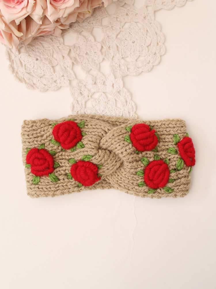 Image of Woonie Handknitted Rose Designed Headband - Beige