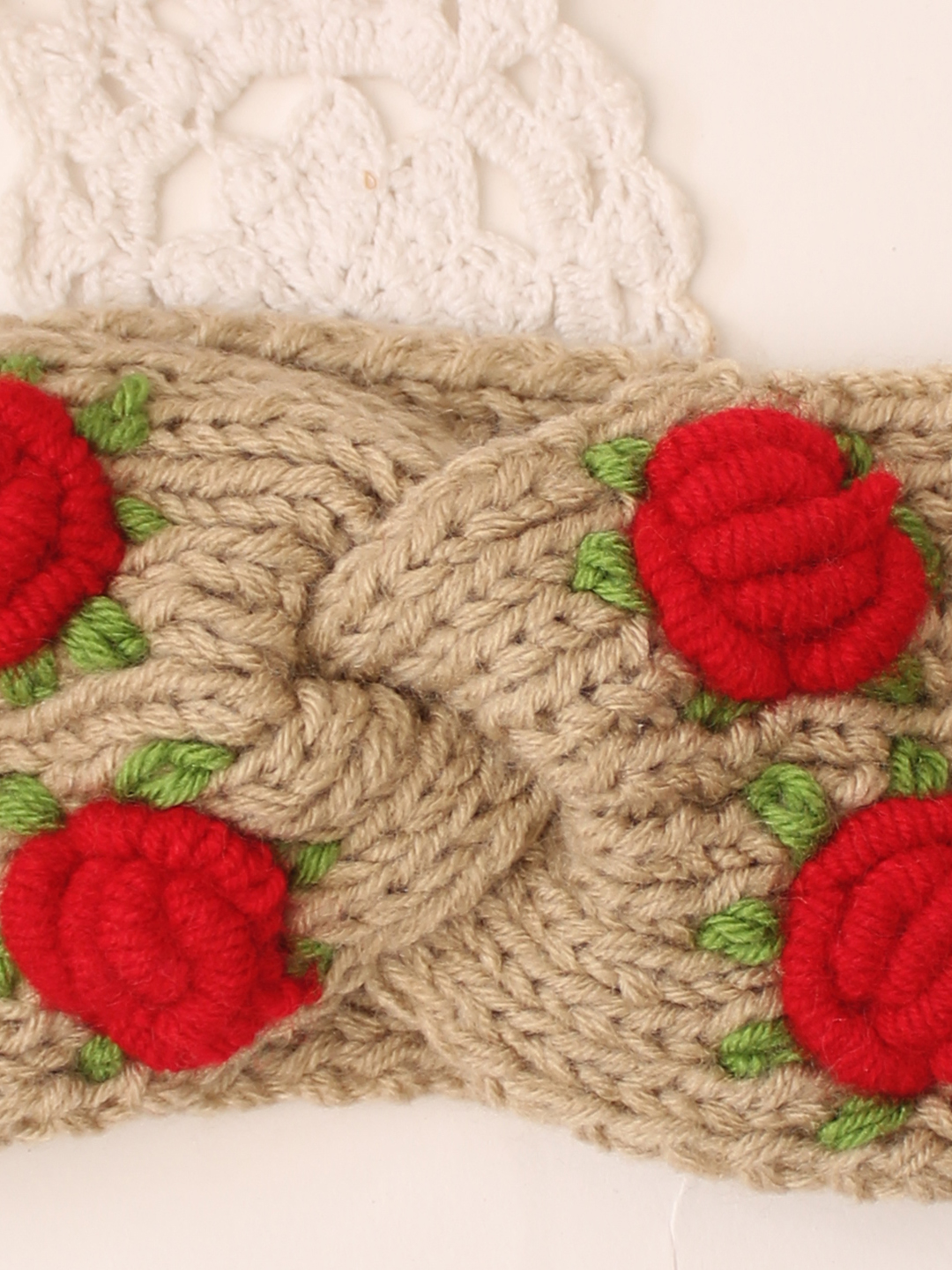 Woonie Handknitted Rose Designed Headband - Beige