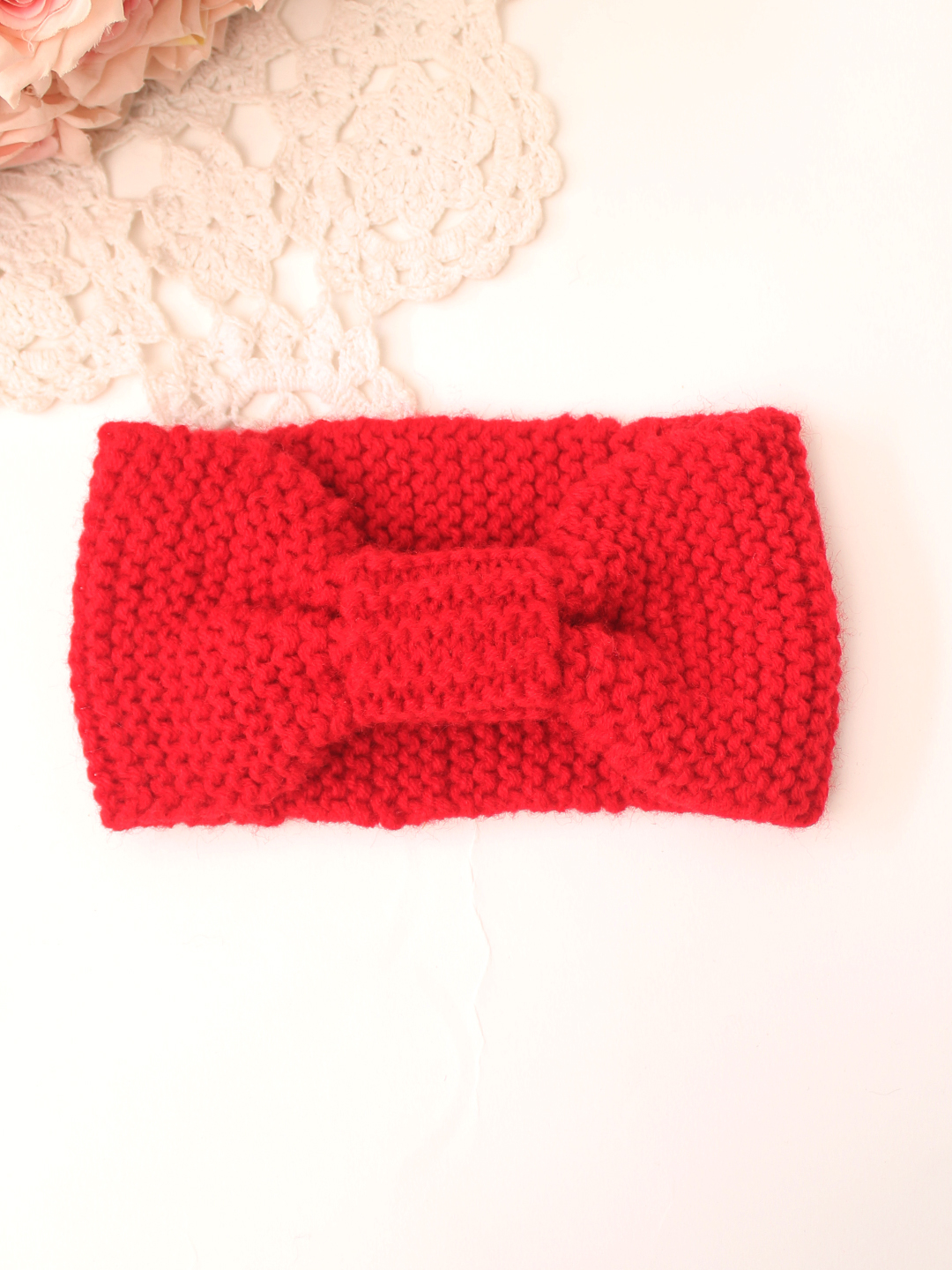 Woonie Handknitted Bow or Knot Detailed Headband - Red