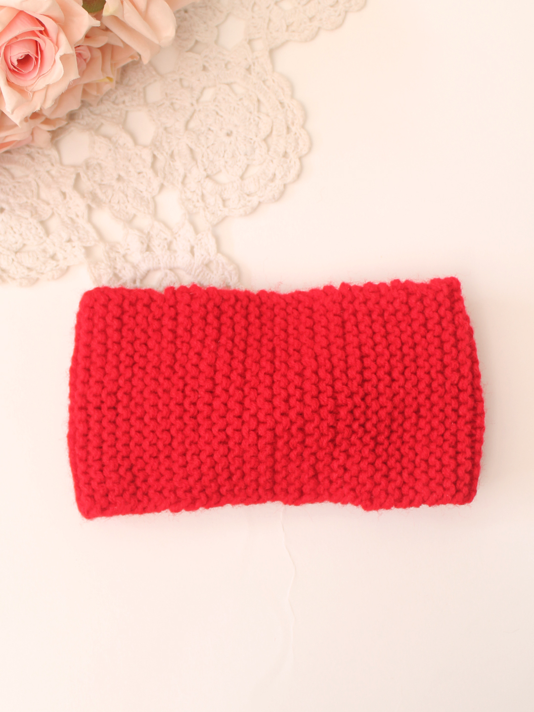 Woonie Handknitted Bow or Knot Detailed Headband - Red