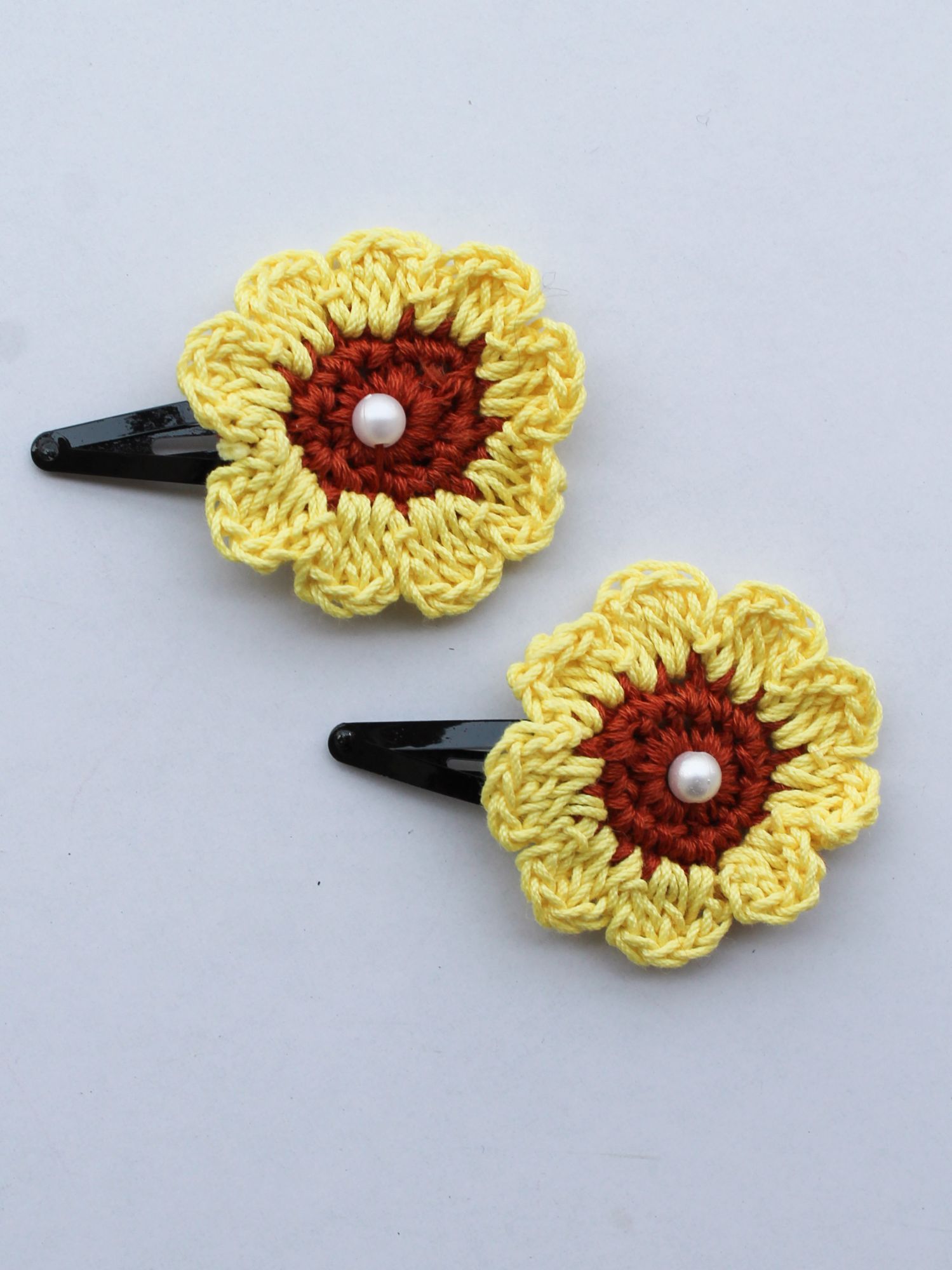 Handmade Crochet Pearl Sunflower Tic Tac Hair Pins for Girls - Yellow