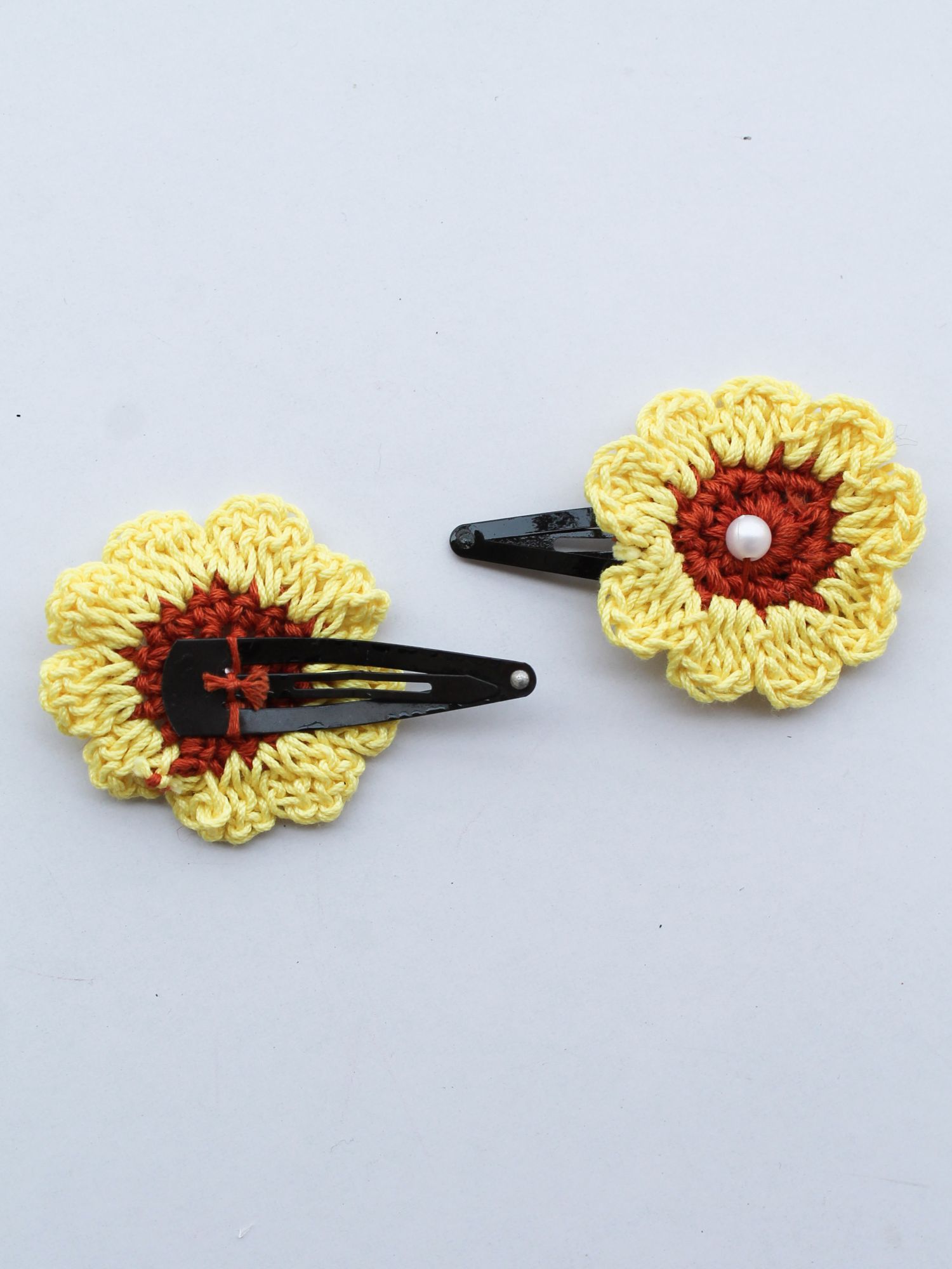 Handmade Crochet Pearl Sunflower Tic Tac Hair Pins for Girls - Yellow