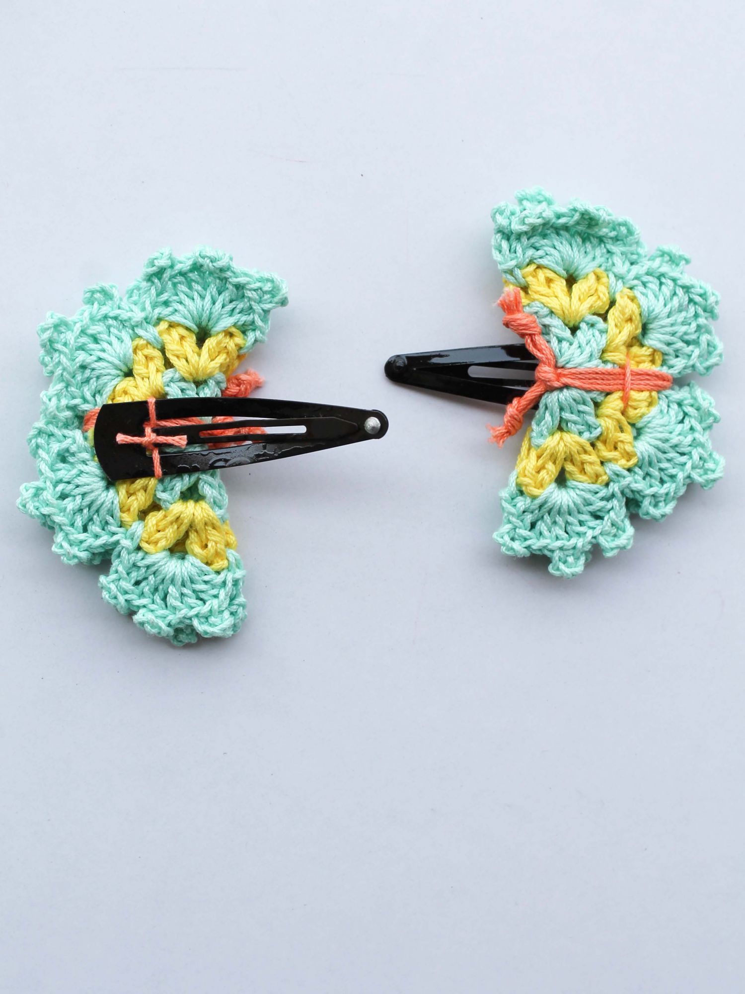 Handmade Crochet Butterfly Tic Tac Hair Pins for girls-sea greenWoonie