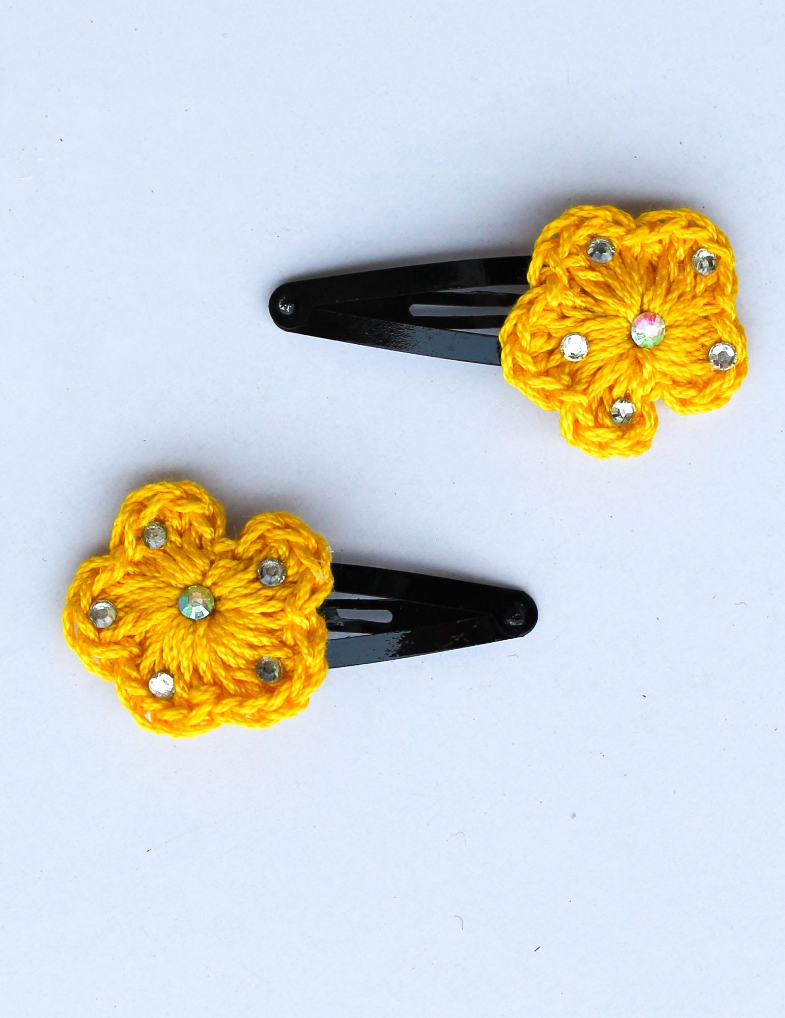 Handmade Crochet Stone Tic Tac Hair Pins for girls - Yellow Woonie