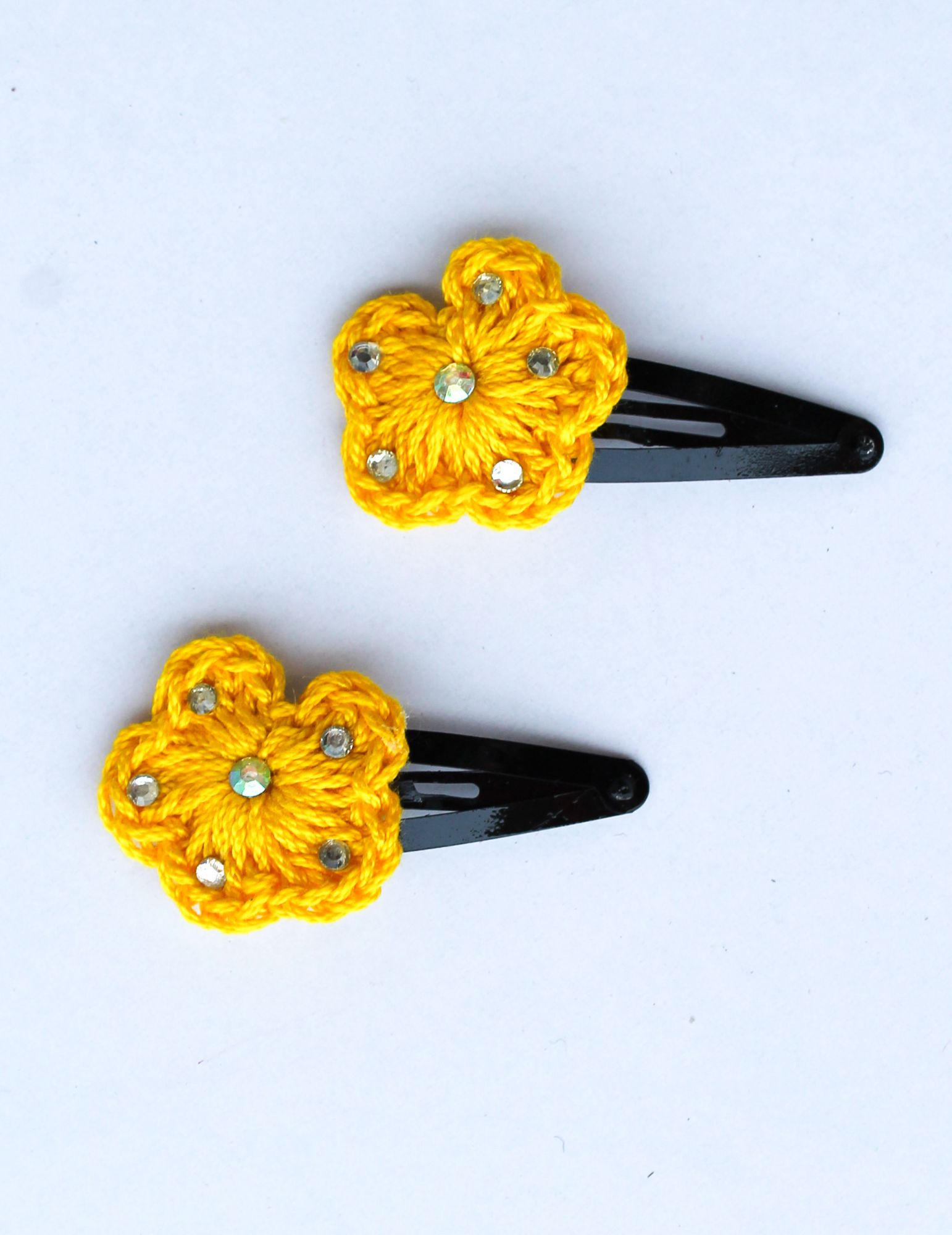 Handmade Crochet Stone Tic Tac Hair Pins for girls - Yellow Woonie