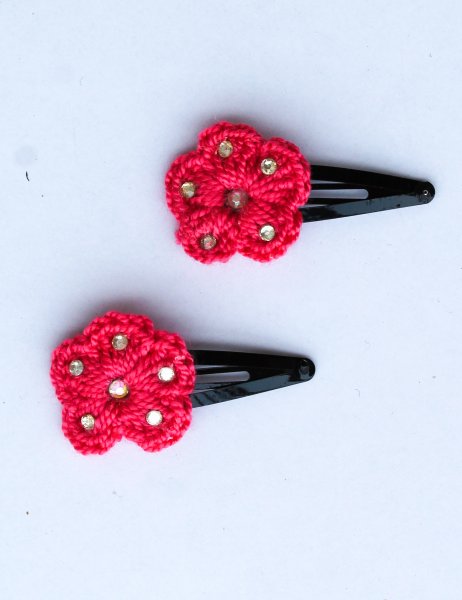 Image of Handmade Crochet Stone Tic Tac Hair Pins for girls - Pink | Woonie