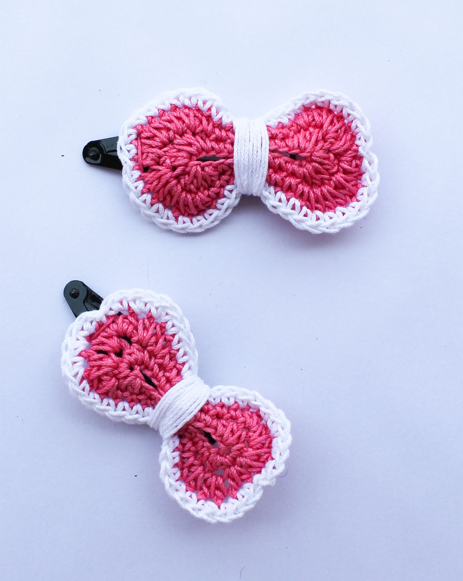 Handmade Crochet Dual Colour Hair Pins for Girls - Pink White Woonie